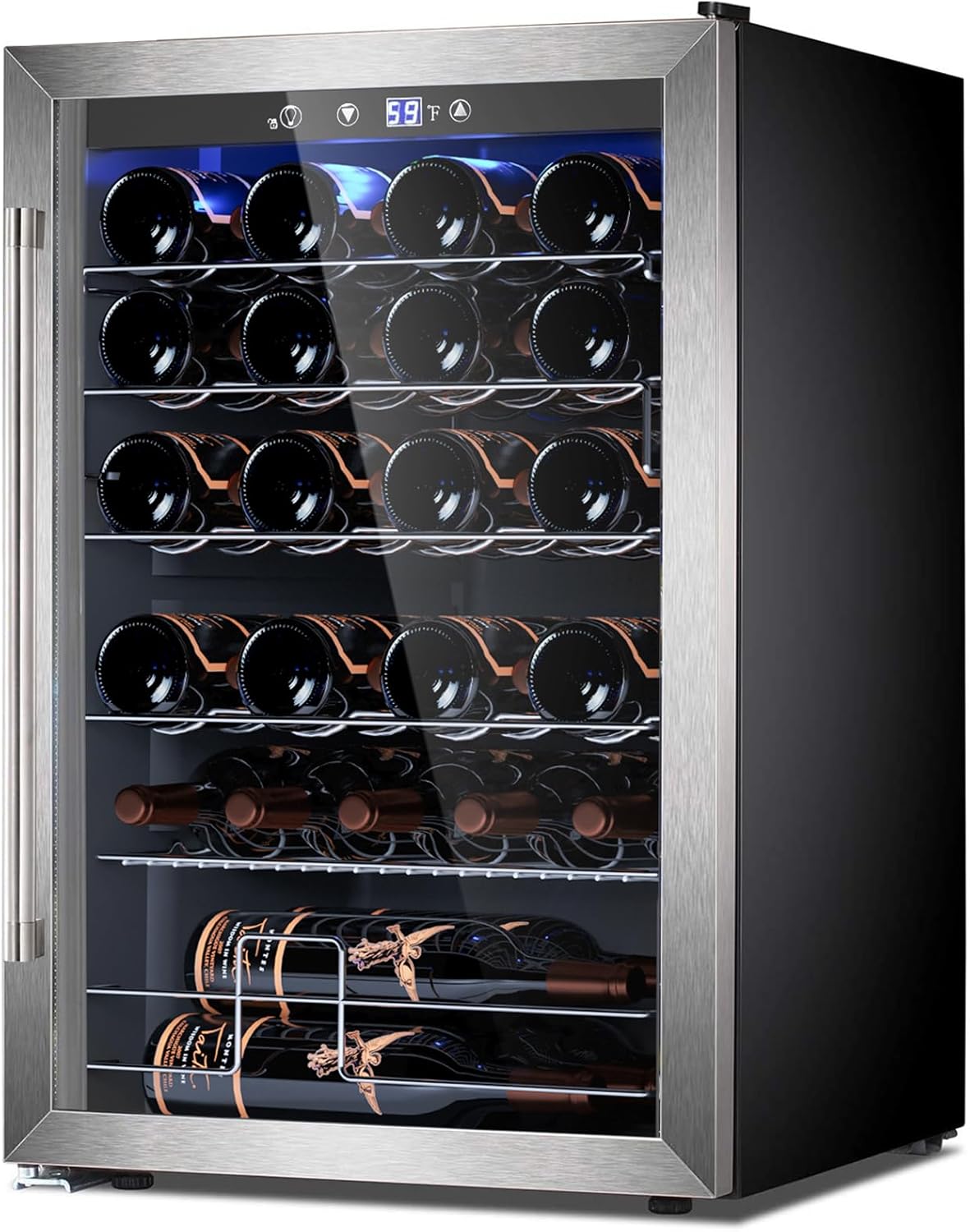Wine Cooler Refrigerator 4.4 Cu.ft, 37 Bottle Freestanding Cabinet Wine Cellars, Wine Fridge with Glass Door for Home Use, Protecting Your Reds and Whites Silver 4.4 Cuft