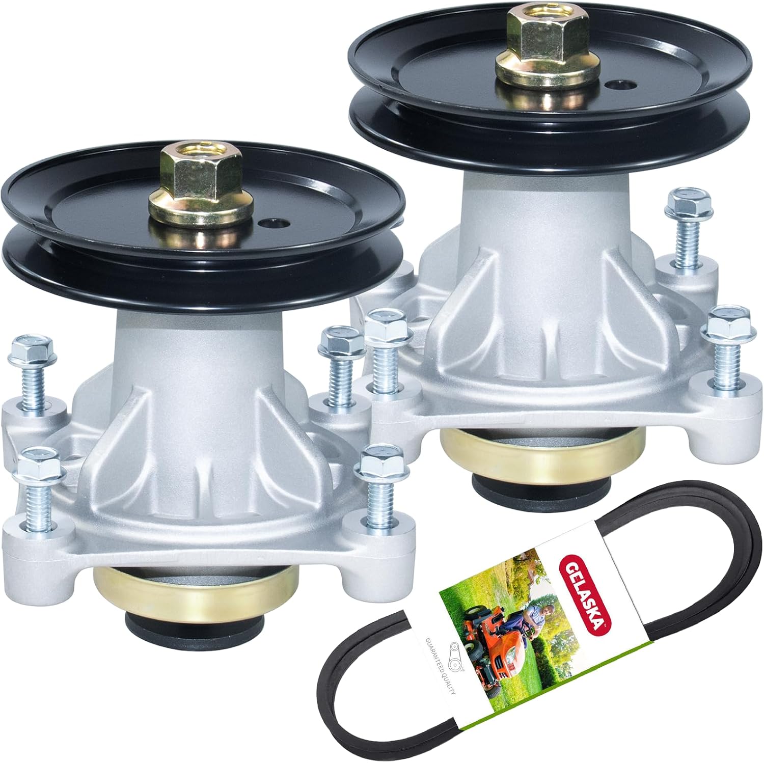 GELASKA 2 Pack 604214 Spindle Assembly with 603987 Spindle Pulley 793828 Belt for Hustler Raptor 42, Hustler 42 934786, 935742 934505US 931741 932004US 933069 933937 935791 937748 937847 938167 Mowers