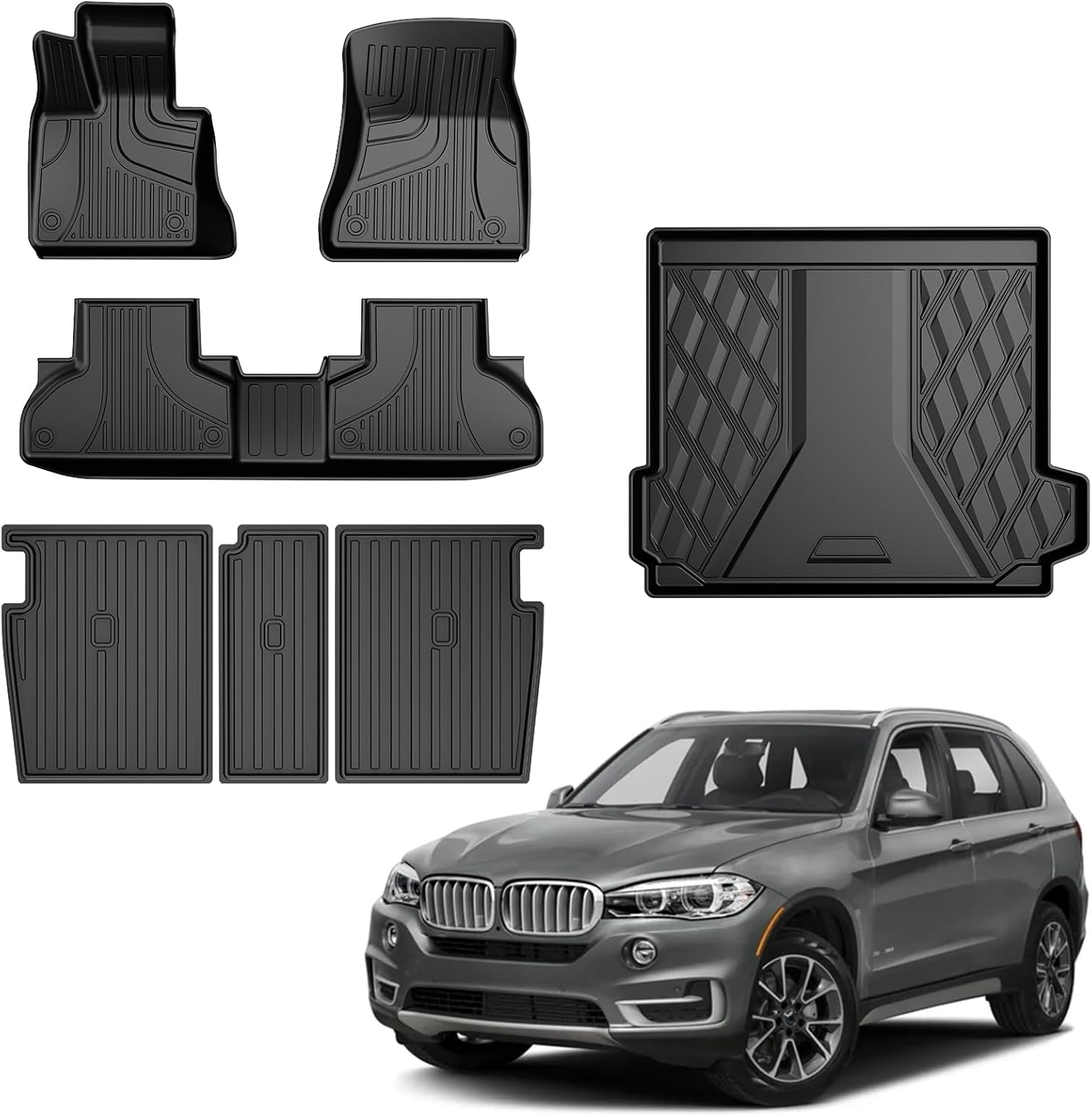 Floor Mats & Cargo Liner & Backrest Mat Compatible with BMW X5 2014-2018: All Weather Floor Mat X5 TPE Accessories Trunk Mat Back Seat Cover Protector Full Set Floor Mats & Cargo Liner & Backrest Mat 2014-2018 X5