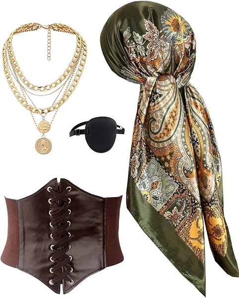 kasahara Pirate Costume Accessories Women Pirate Bandanas Head Scarf Eye Patch Medieval Corset Necklace Jewelry