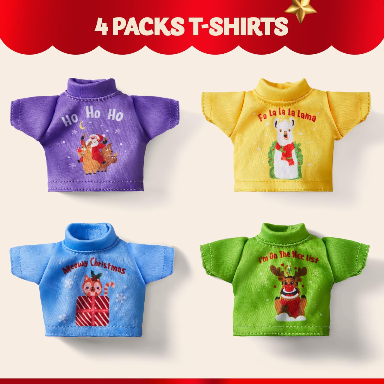 JOYIN 4 paquetes de ropa de Santa Clothes para muñeca elfa, camisetas elegantes, camiseta, conjunto de ropa de muñeca elfa,