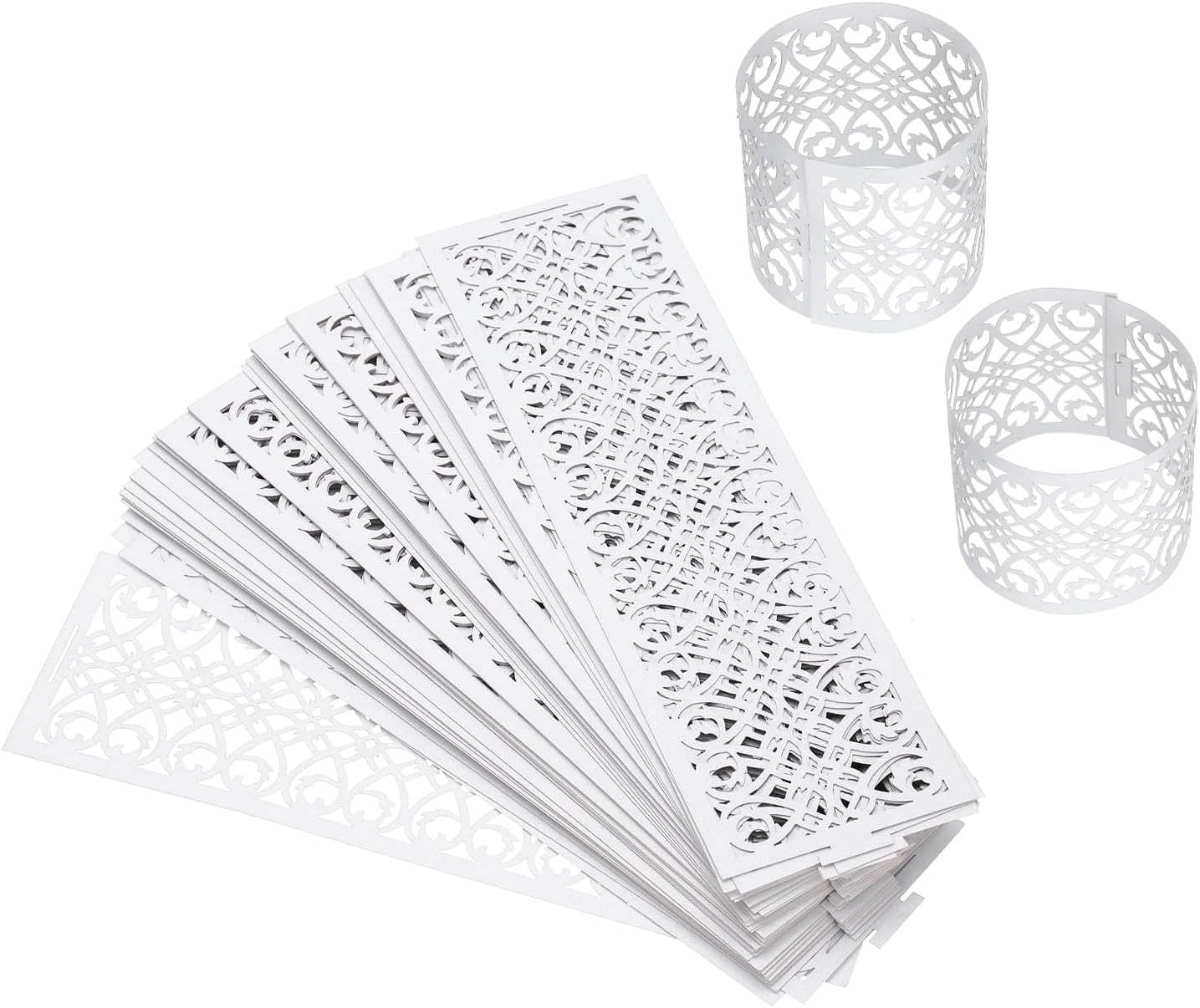 uxcell 200Pcs Napkin Rings Laser Cut Foil Paper, Napkin Holder Hollow Napkin Bands for Weddings Party Serviette Table Decoration Restaurant (White, 5.3 x 1.6)