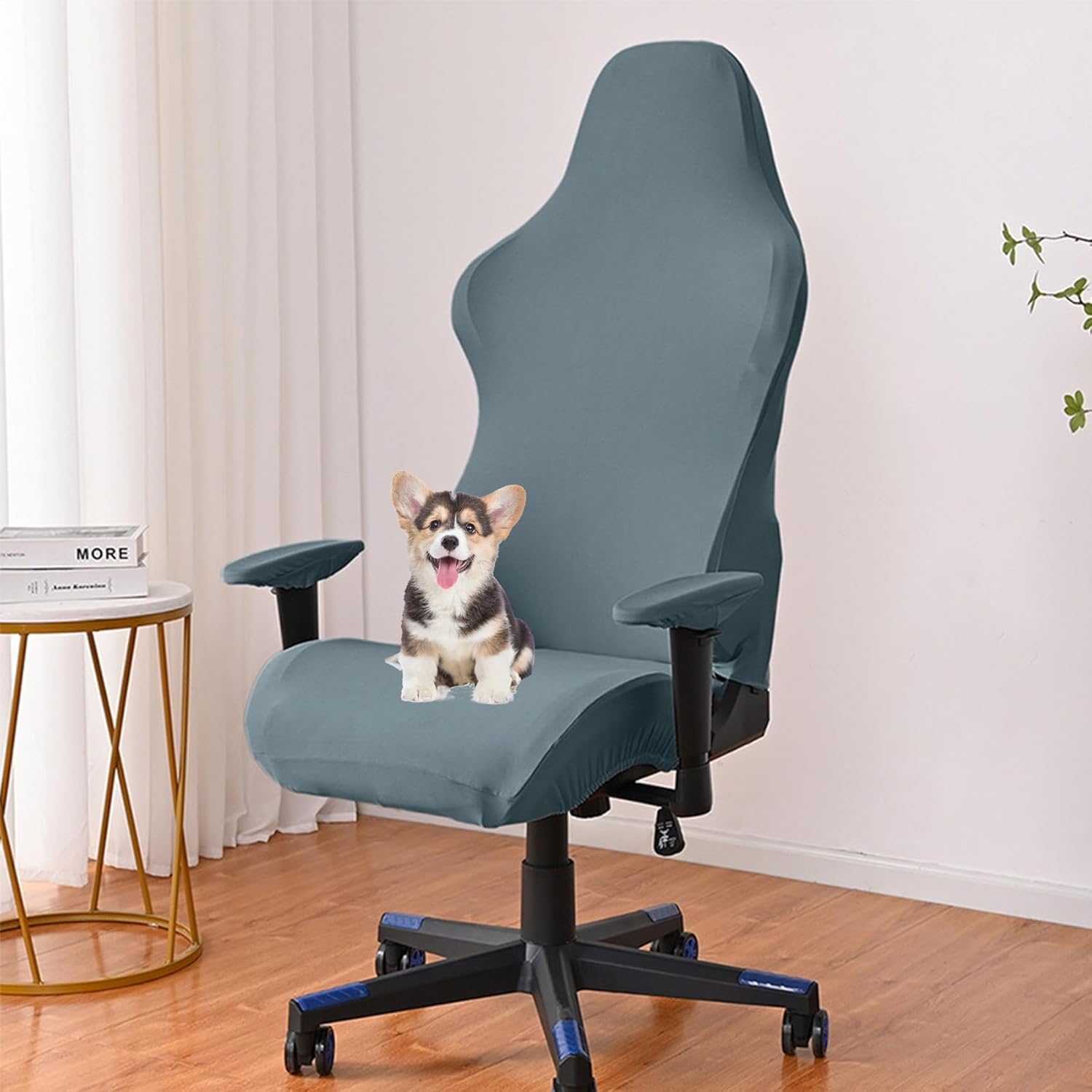 Game Computer Chair Slipcovers with Armrest Covers, Elastic Office Chair Cover Protector, 4Pc/Set Soft Rotating Armchair Slipcover Universal Fit(Blue a,4PCS)