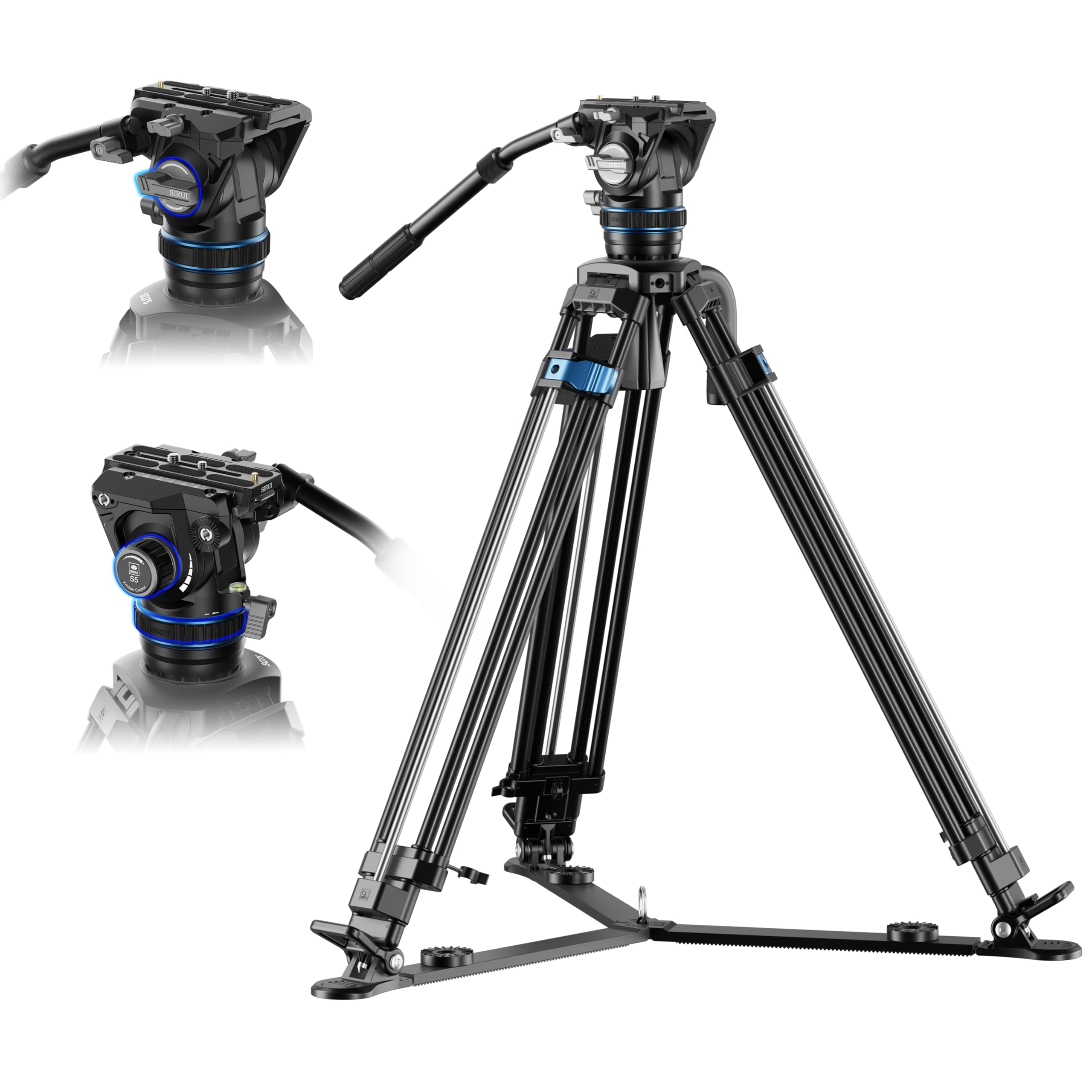 SIRUI 70,1"/178cm szybki system statywu ze stopu aluminium do kamery, SQ75A+S5 statyw wideo z głowicą płynu hydraulicznego, ciągłe tłumienie, podwójny tryb płyty QR, maks. 8 kg/17,6 lbs
