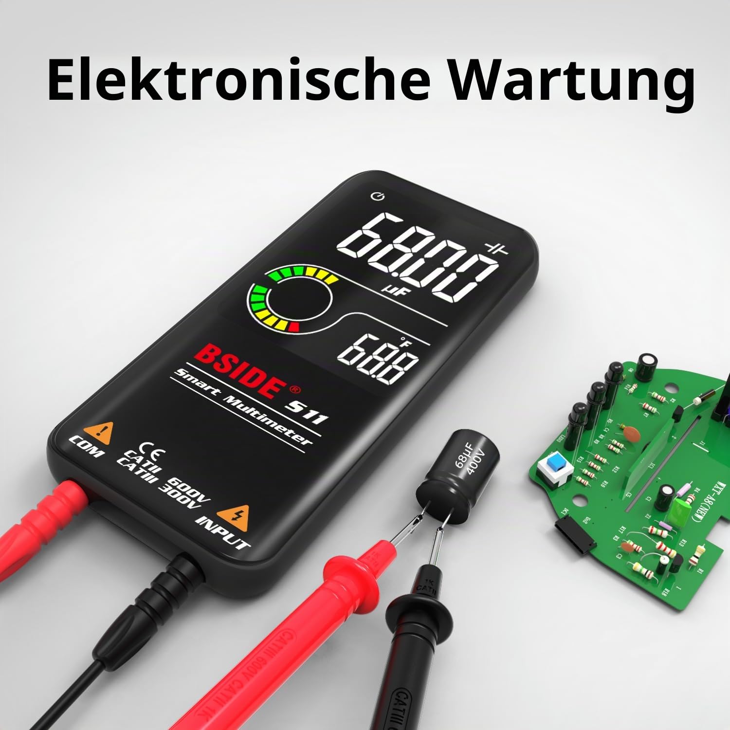 BSIDE Digitales Multimeter, Farb-LCD-Display mit 3 Ergebnissen, 999 Counts, Voltmeter, wiederaufladbar mit Smart-Modus, Kapazität Ohm, Hz, Diode, Einschaltdauer, Live-Check, Spannungsprüfer, Schwarz