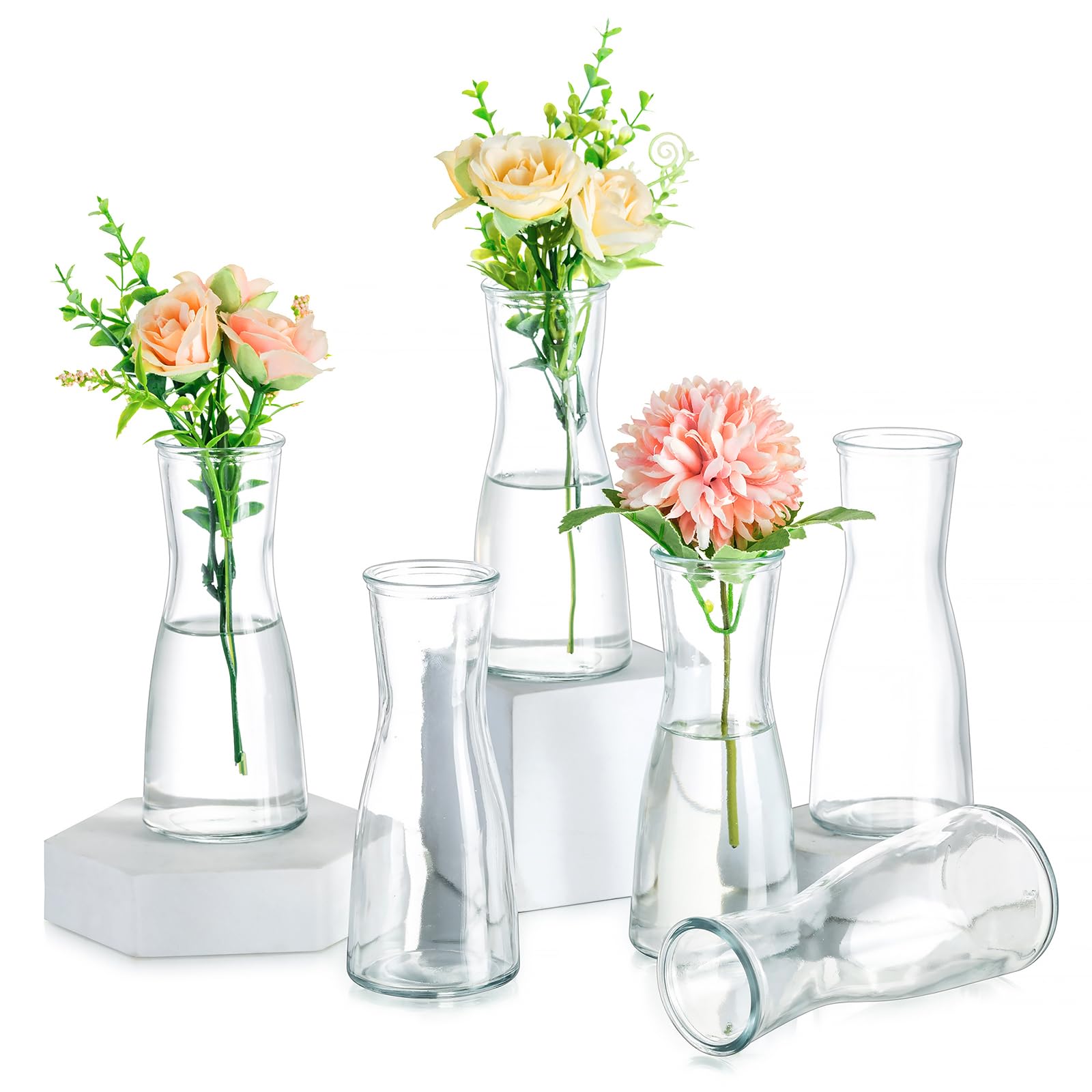 Hewory Jarrones de Cristal Jarron: 6pcs Floreros Pequeños Jarrones Decorativos Modernos para Centro de Mesa Boda - Jarrones para Flores Jarrón Vidrio para Decoracion Hogar Salon Fiesta Cumpleaños