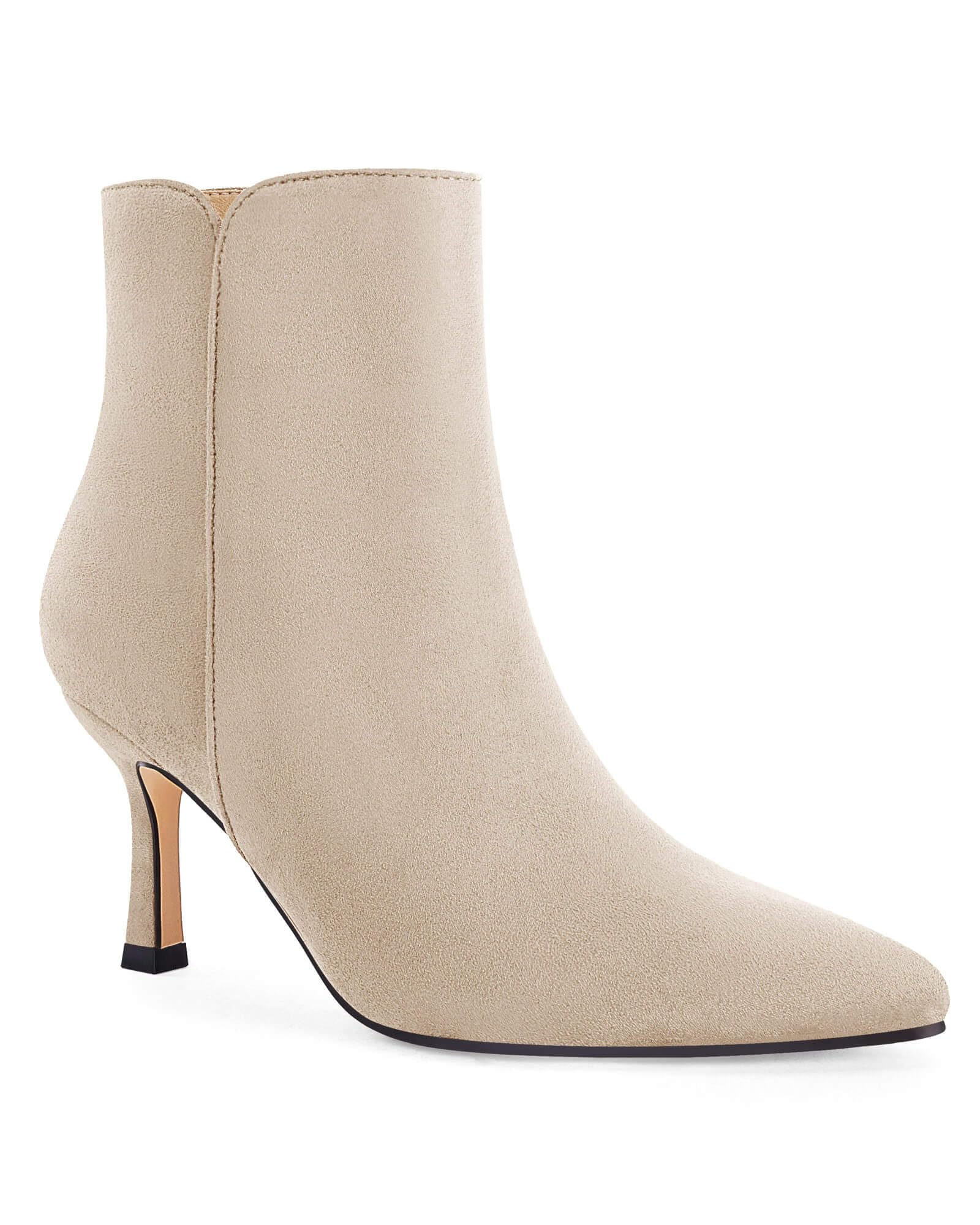 Coutgo Women's Kitten Heel Booties Pointed Toe Low Stiletto Side Zipper Ankle