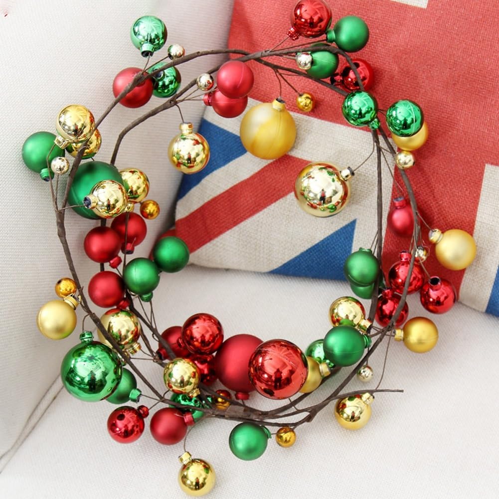 Christmas Ball Garland Decoration, Plastic Bauble Garland, 6 Ft Xmas Hanging Red Ball Ornaments, for Indoor/Outdoor Party Supplies Indoor Outdoor Home Office Decoration