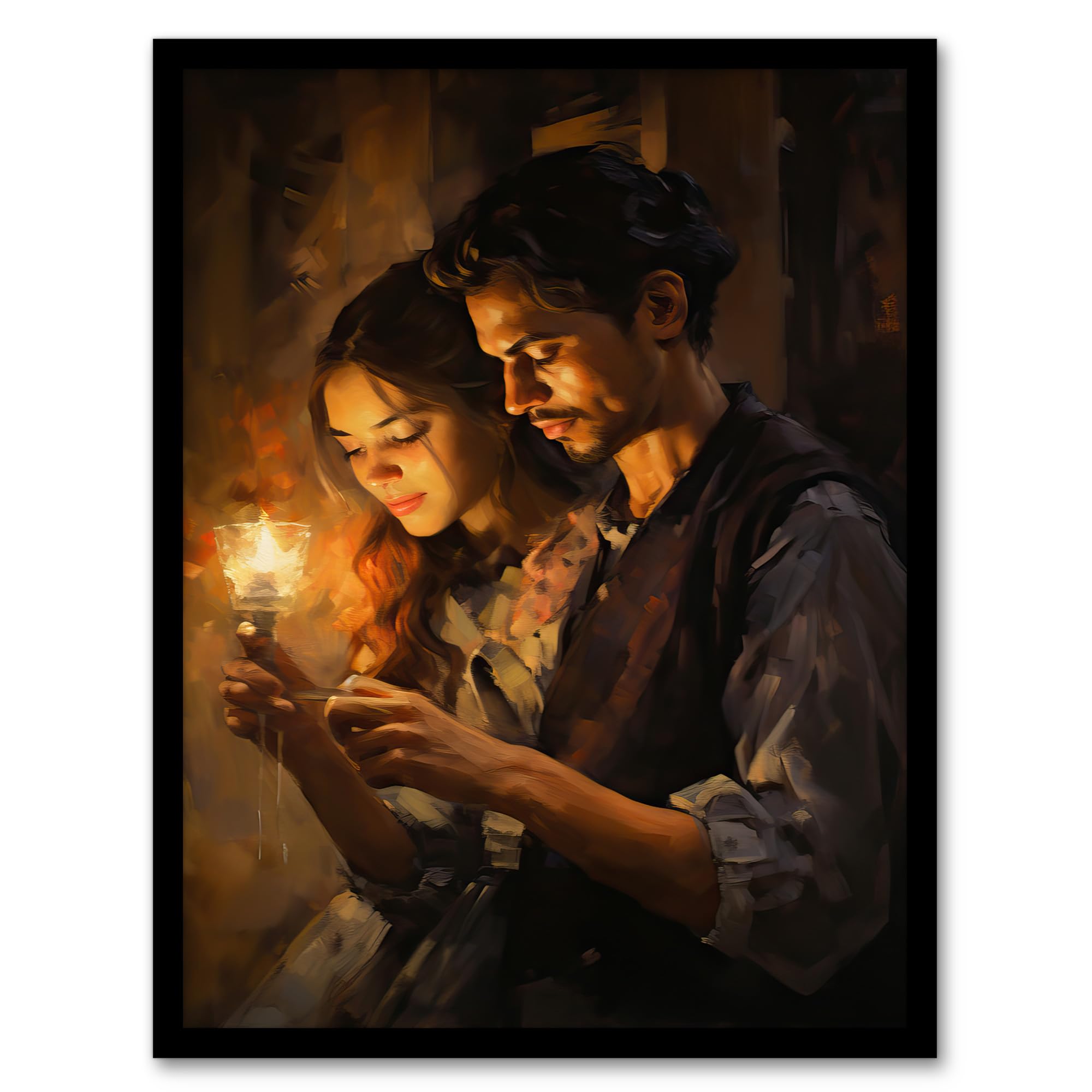 Artery8 La Boheme Young Couple Candlelight Scene Oil Painting Wall Art PrintA4 Size from B&Q