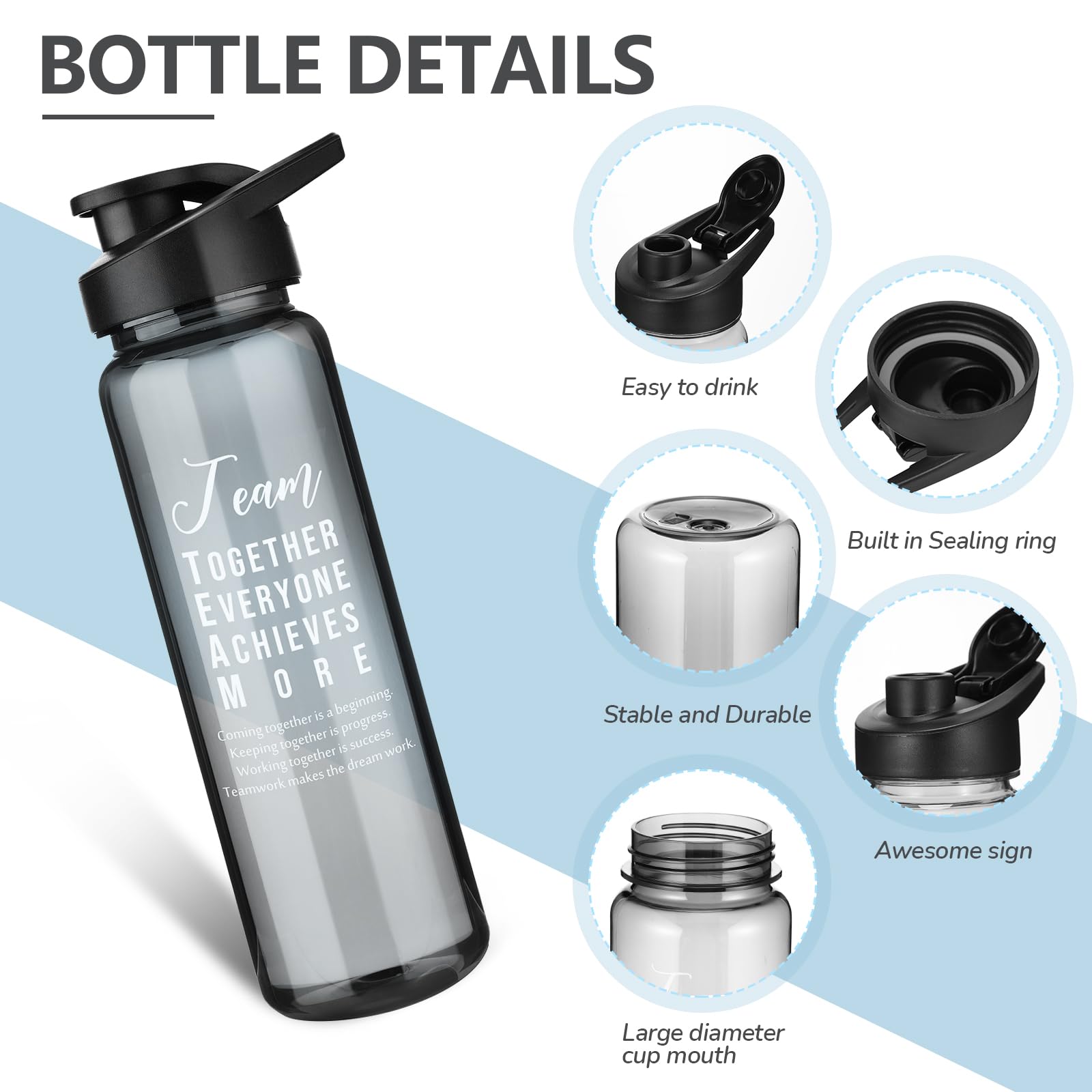 Pinkunn Wasserflaschen für Mitarbeiter, Dankeschön, 680 ml, inspirierende Geschenke, Sportflaschen mit Deckel, für Kollegen, Mitarbeiter, Krankenschwestern, Gruppe, transparent, Grau, 12 Stück