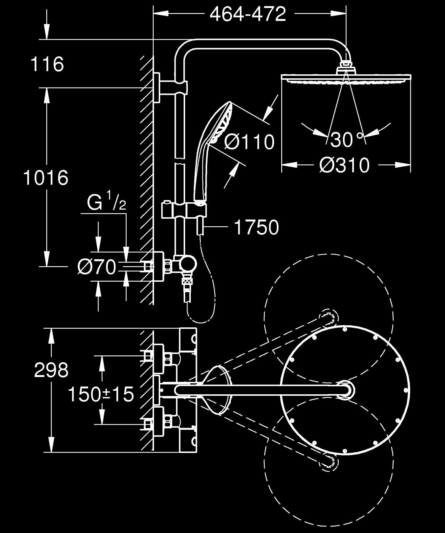 Grohe Euphoria 310 prysznic system THM szczotkowany ciepły zachód słońca