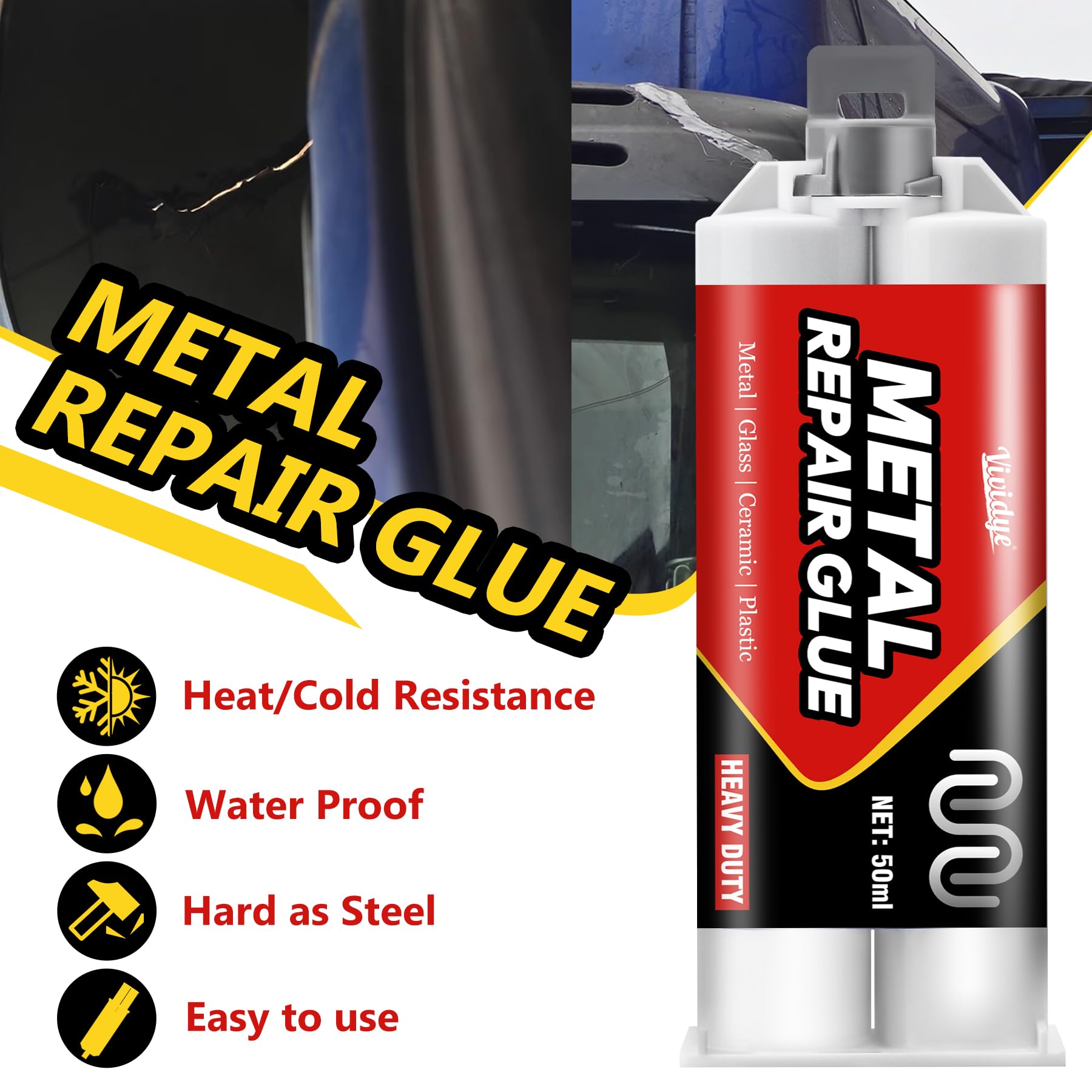 Adhesivo epoxi para metal - Bicomponente - Adhesivo metálico extra fuerte 100 ml para soldar y reparar metales, aluminio, acero inoxidable, plásticos, cerámica, adhesivo de alta temperatura y