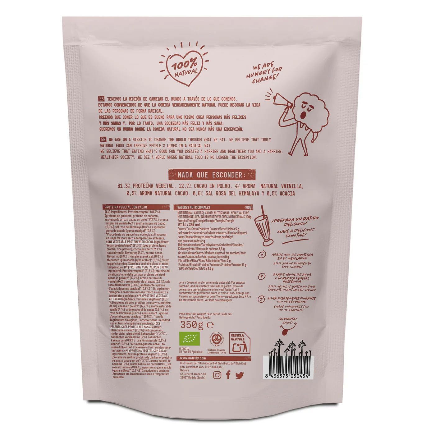 Pack de Proteínas Veganas – 4 Unidades – NATRULY Cacao BIO 350g, Frambuesa BIO 350g, Salud Viva Mix 250g, GREENTUNA Atún Vegano en Aceite de Oliva