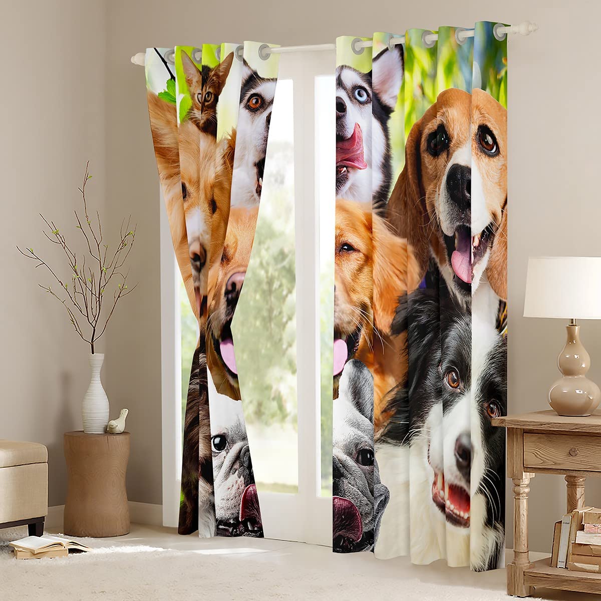 Loussiesd Cute Dog Curtain Kids Cartoon Dogs Window Curtains for Bedroom Living Room Toddler Children Lovely Cat Pet Puppy Window Drapes Kawaii Animal Window Treatments,W46*L54 - Image 3