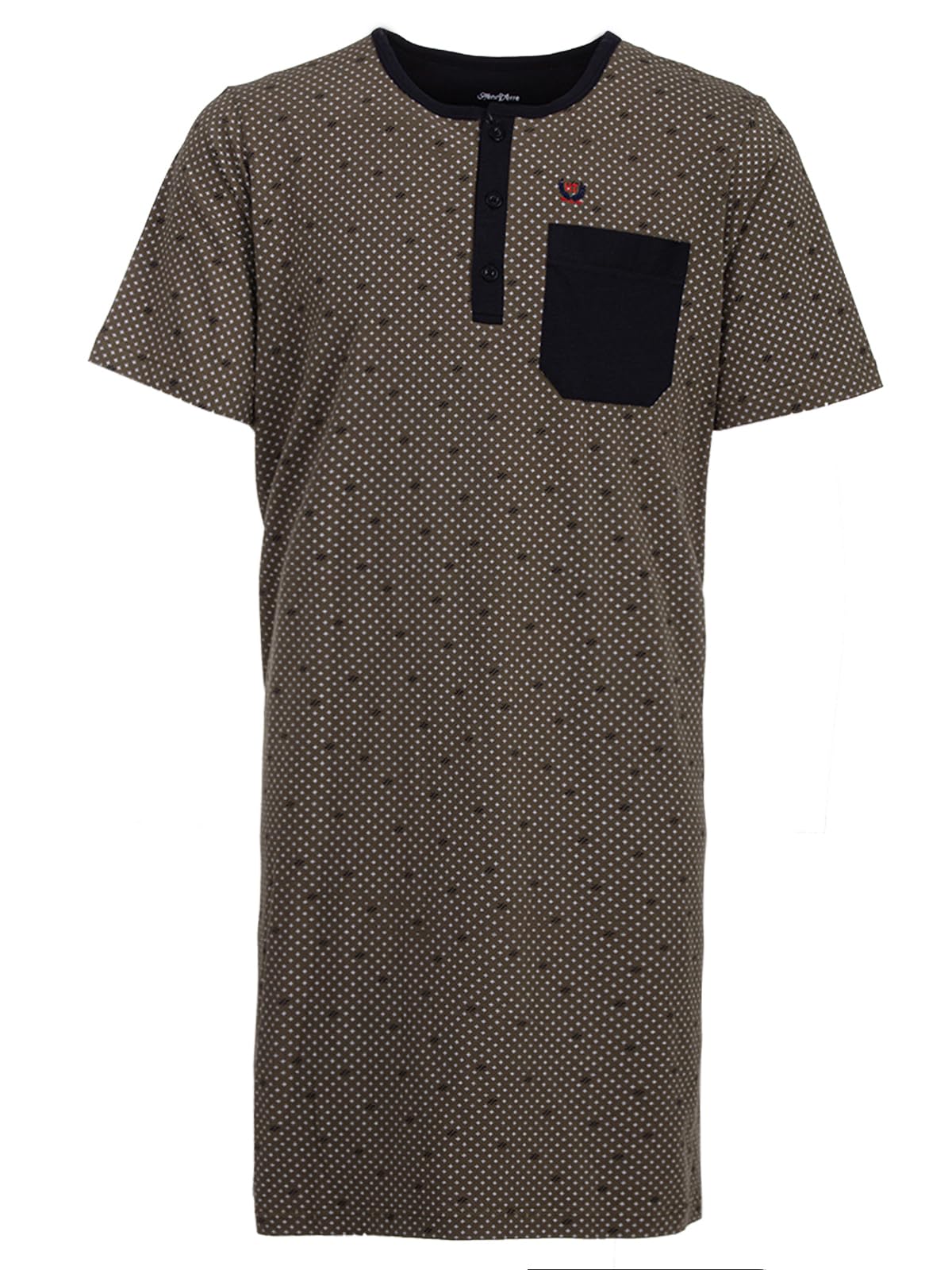 Henry Terre Men's Short-Sleeved Nightdress with Cross Chest Pocket Button Placket Size M-3XL