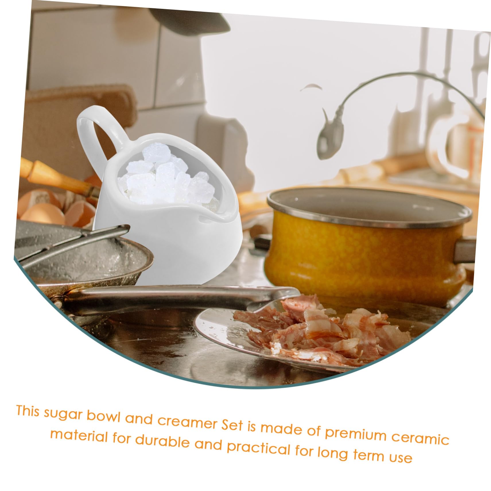 Cabilock Azucarero y Jarra De Cerámica con Bandeja De Bambú y Cuchara Juego para Crema y Azúcar Cocina y Hogar Set Elegante para Servir Leche y Azúcar Mesa Dulce