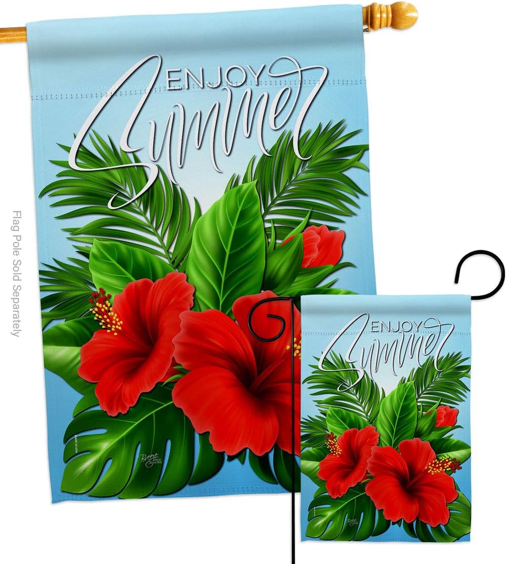 Breeze Decor Enjoy Hibiscus Garden House Flag Set Coastal Tropical Ocean Beach Seashells Pineapple Outdoor Summer Aloha Decoration Banner Small Yard Gift Double-Sided, Made in USA