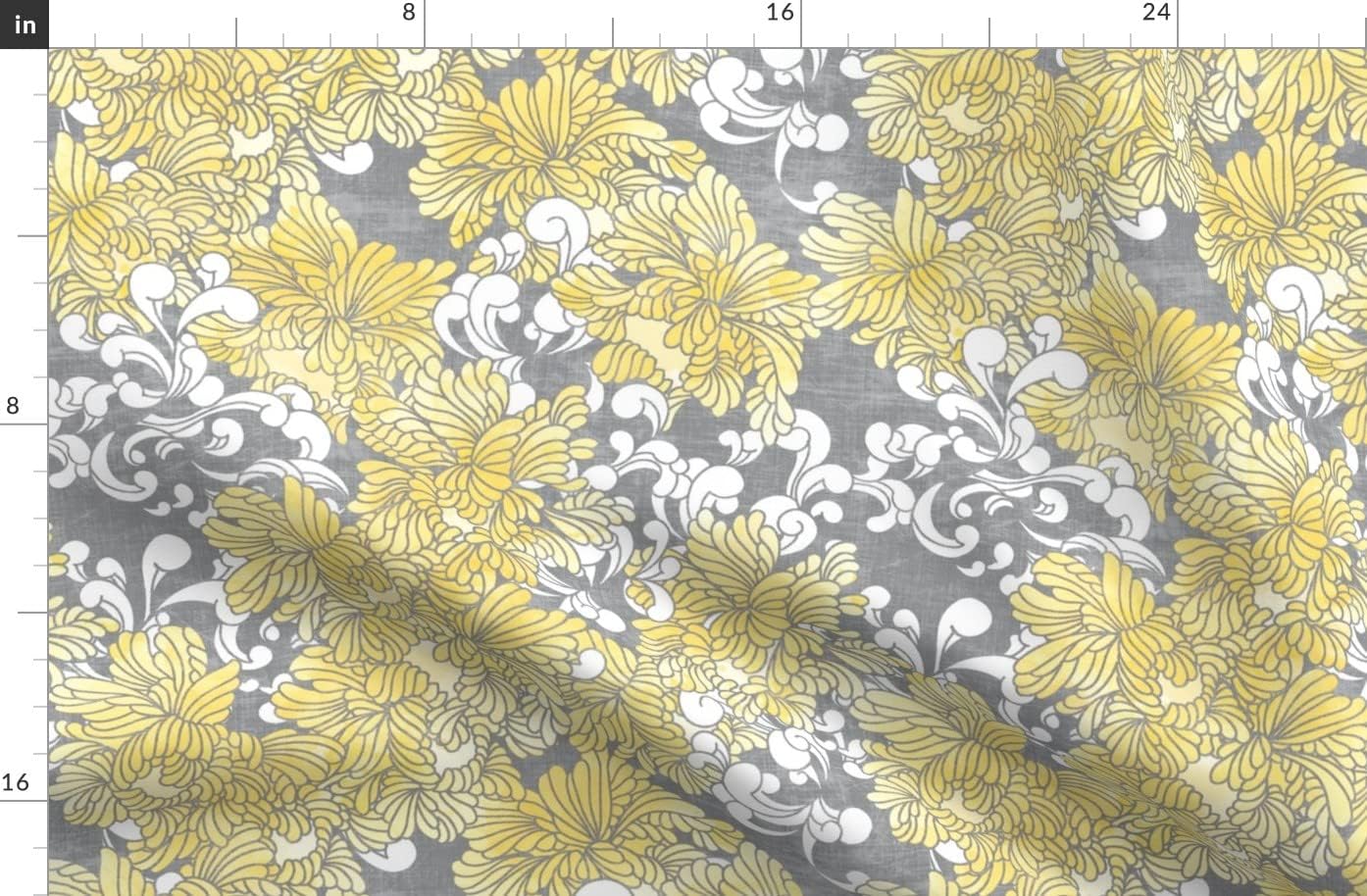 Spoonflower Fabric - Peony Watercolor Flowers Gray Yellow Nature Spring Printed on Denim Fabric by The Yard - Bottomweight Apparel Home Decor Upholstery