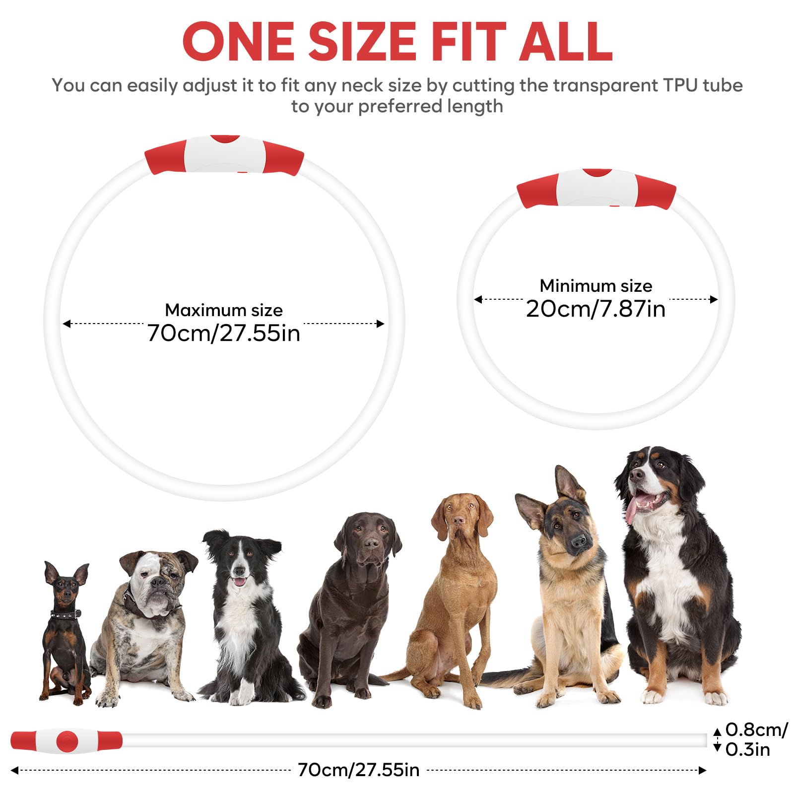 Collar de perro LED recargable por USB, que brilla en la oscuridad, collar de seguridad para mascotas de TPU intermitente, collares iluminados para mantener a tus perros visibles y seguros cuando