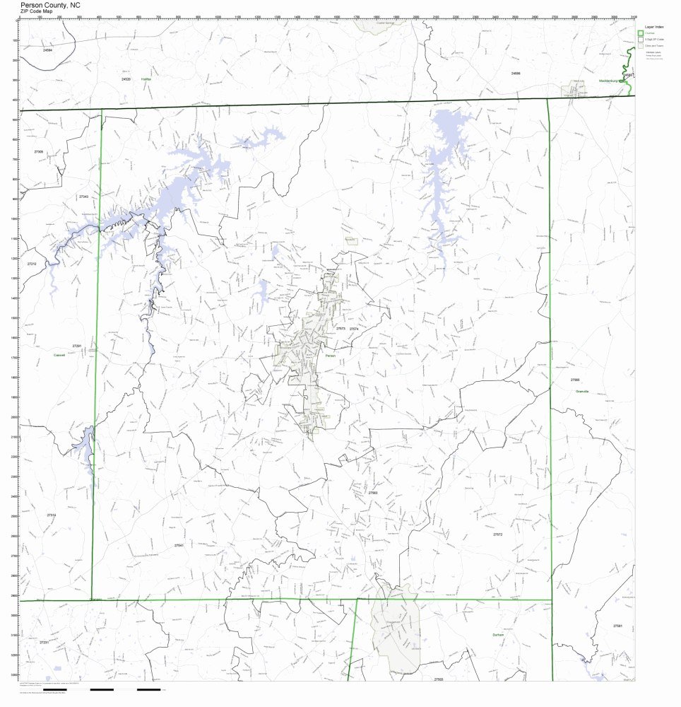 Person County, North Carolina NC ZIP Code Map Not Laminated