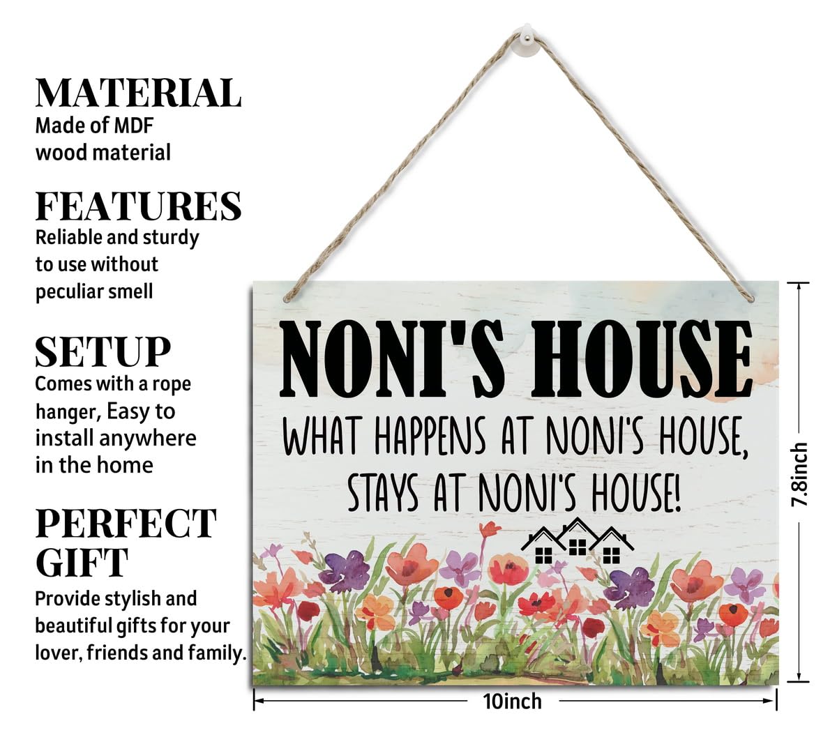 Rustic Sign, Mother's Day Gift, Grandma's Gift, Mom's Gift, Hanging Printed Wood Wall Art Sign Decor, Noni's House What Happens At Noni's House, Stays At Noni's House, Sign Gift for Grandma