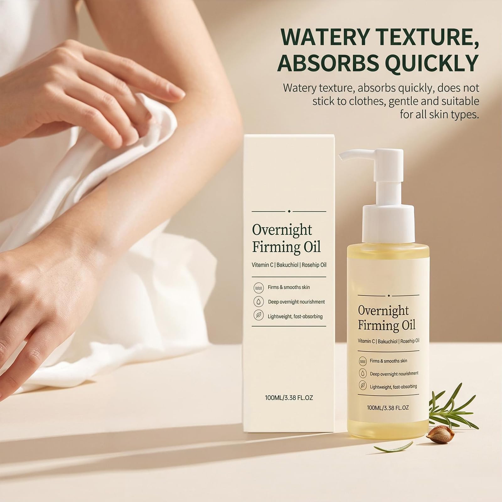 Overnight Firming Face Oil für Frauen, feuchtigkeitsspendende Gesichtsflüssigkeit für trockene Haut, Teint-Elixier feuchtigkeitsspendend, Vitamin C Bakuchiol und Hagebuttenöl, Night Time (9PCS)