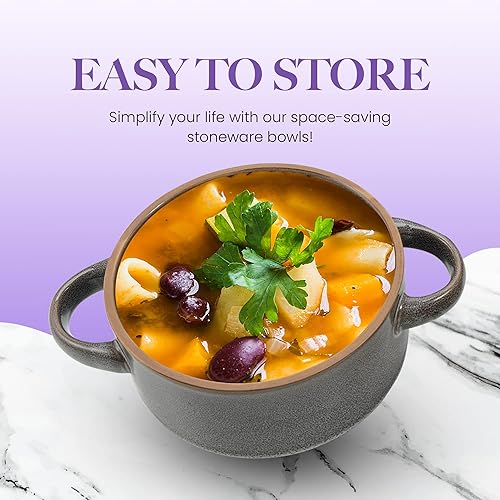 Miniatura 2 de American Atelier Tazones de sopa con asas, juego de 4, cuencos de sopa de cebolla francesa glaseada de 16 onzas, cuencos apilables para guisos,