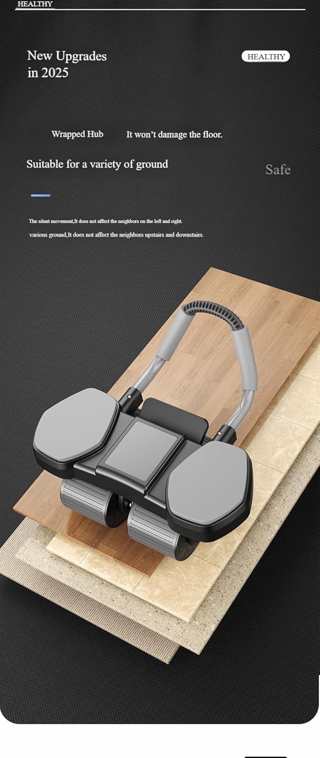 3-Wheel Ab Roller with Flexible Handle, Core Exercise Equipment, Black and Gray