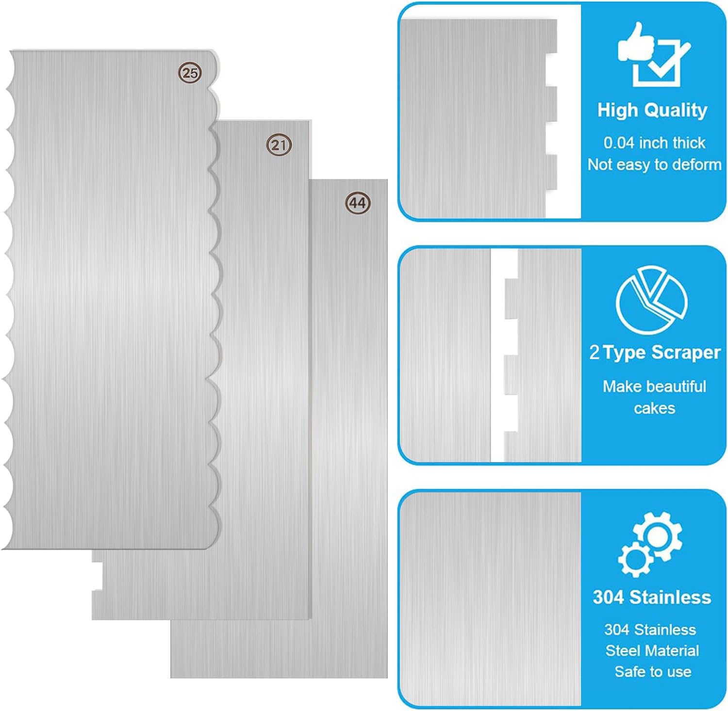 1 raspador de tartas de acero inoxidable de doble cara con patrón de metal para tartas, para tallar bordes, herramientas para hornear pasteles (9 pulgadas) (Cs-21-25-44)