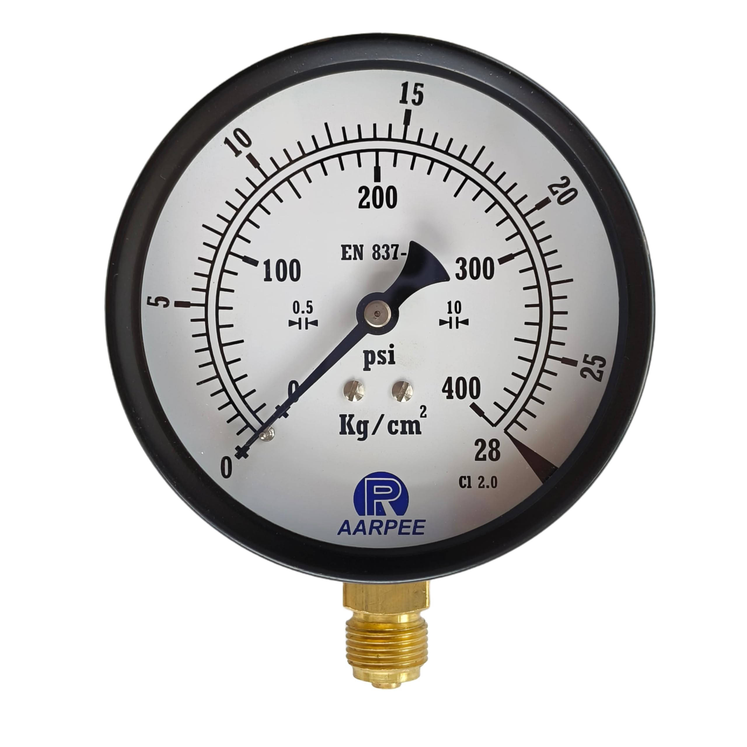 AARPEE Pressure Gauge, 100mm (4inch), Range 0-400 PSI (28 Kg/cm²), 3/8" BSP Standard Connection, Powder Coated MS Body and Brass Internal, +/-2% (Dry)-picture-30