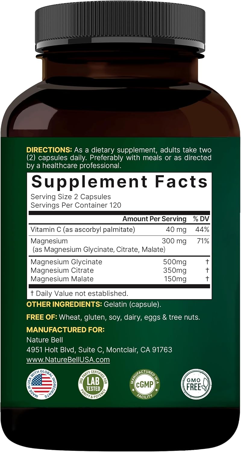 Magnesium Complex 1,000mg, 240 Capsules | Triple Magnesium Complex with Glycinate, Citrate, & Malate | Chelated & Purified for Better Absorption | Filler Free, Non-GMO - Image 8