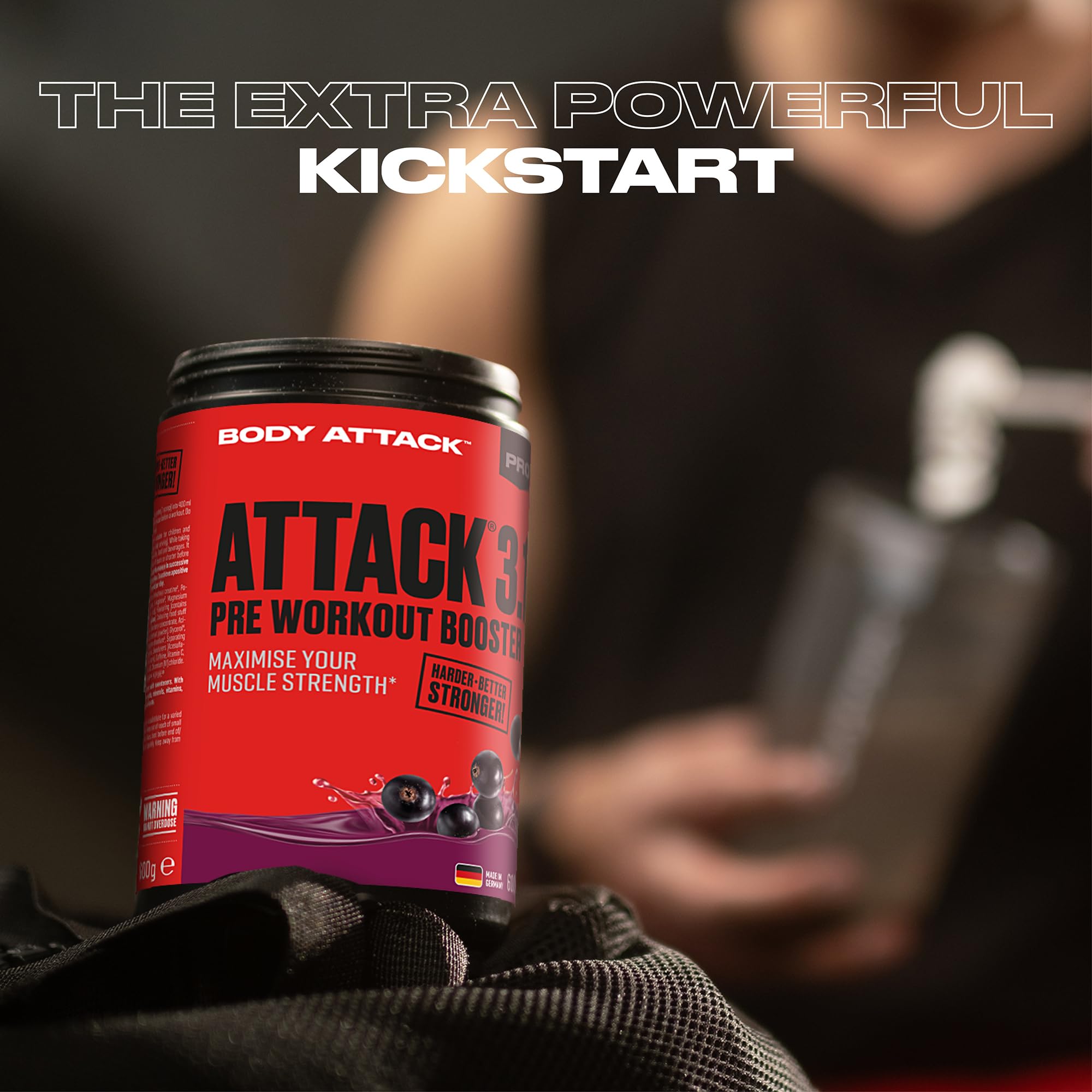 Body Attack PRE WORKOUT BOOSTER – Green Apple, 600 g - Hochdosierter Pump Booster mit Koffein, L-Arginin, Taurin & Creatin - Speziell entwickelt für Bodybuilding & Muskelaufbau Training
