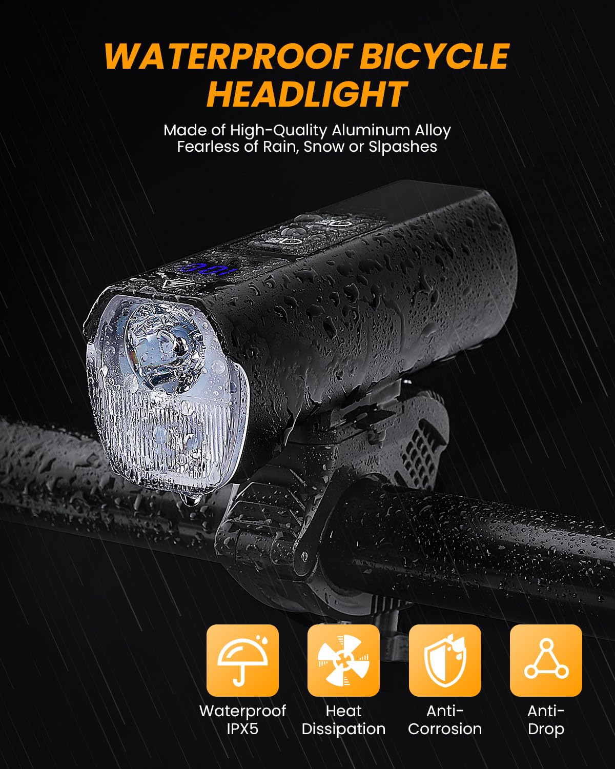 ONVIAN Luces de bicicleta para montar en la noche, faro delantero recargable para bicicleta con 1200 lúmenes, luz impermeable IPX5 de aleación de aluminio para bicicleta