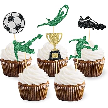 Pack of 24 Glitter Football Cupcake Toppers World Cup Decoration 2026 Cake Decoration Football Birthday Decoration Football Fan Party Decoration Cake Decoration Birthday Boy