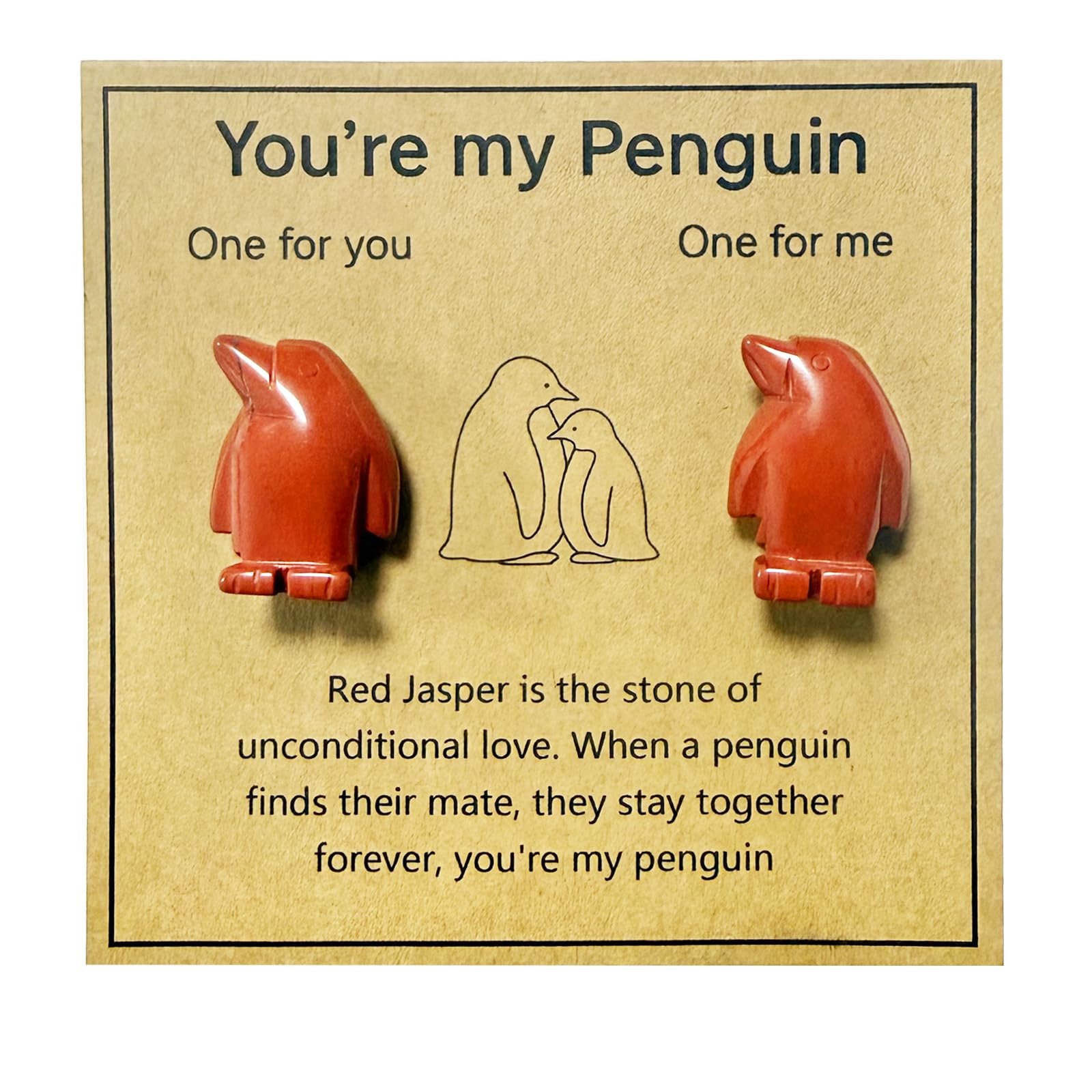 Virelle 2 Cute Rose Quartz Penguin Healing Crystal Gifts for Women, Anxiety Relief Worry Stones for Stress & Anxiety, Crystal Animal Ornaments for Boyfriend Girlfriend Wife Husband (Red Jasper)