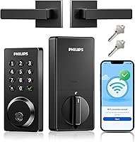 Philips WiFi Smart Deadbolt Door Lock with Handle - Keyless Entry, App Remote Control, Alexa/Google, Auto Lock, IP54 Waterproof, Matte Black