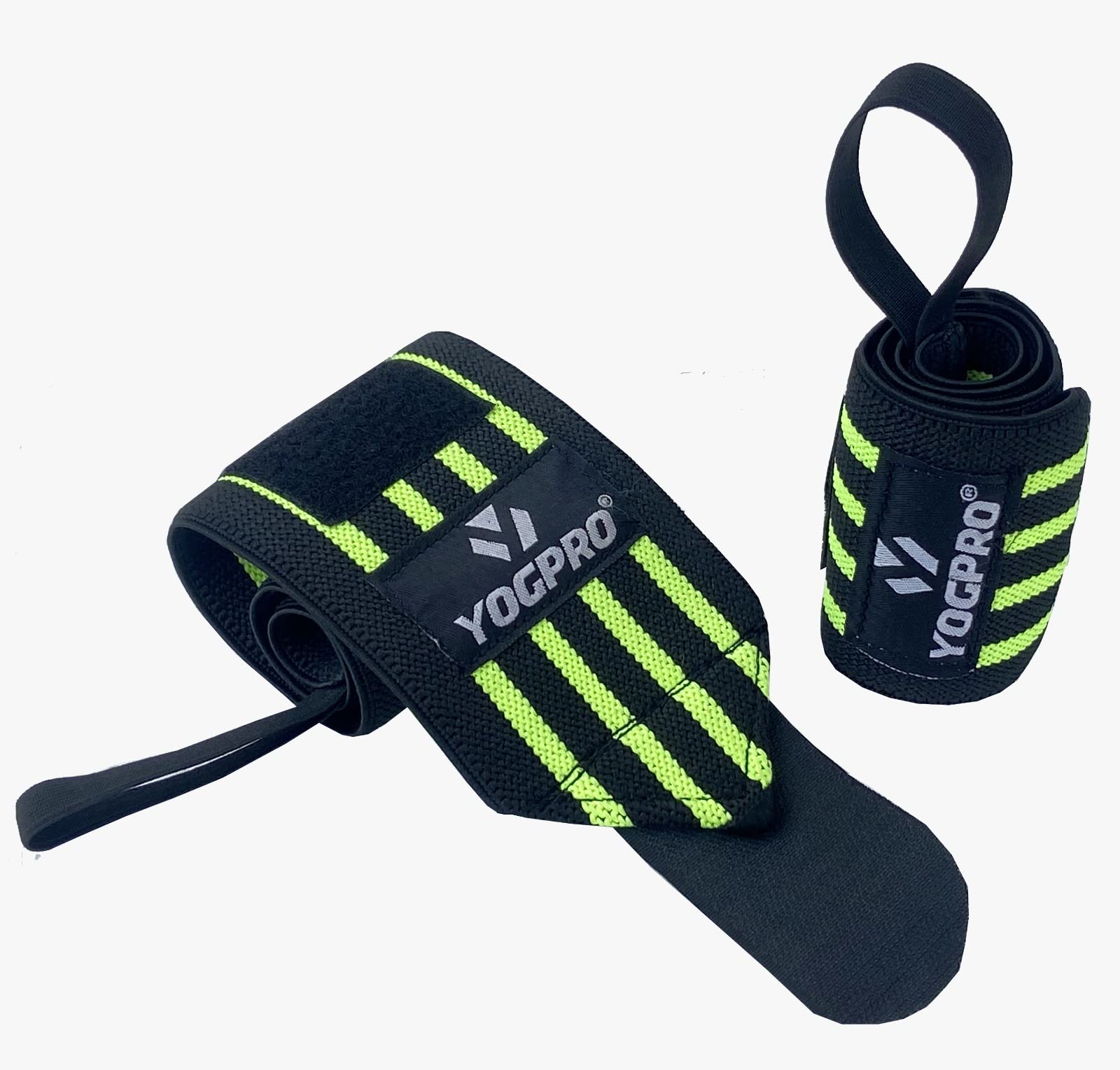 YOGPRO Weight Lifting Wrist Support, with Thumb Loop Strap for Gym Workout for Men & Women (Black/Fluorescent Green)
