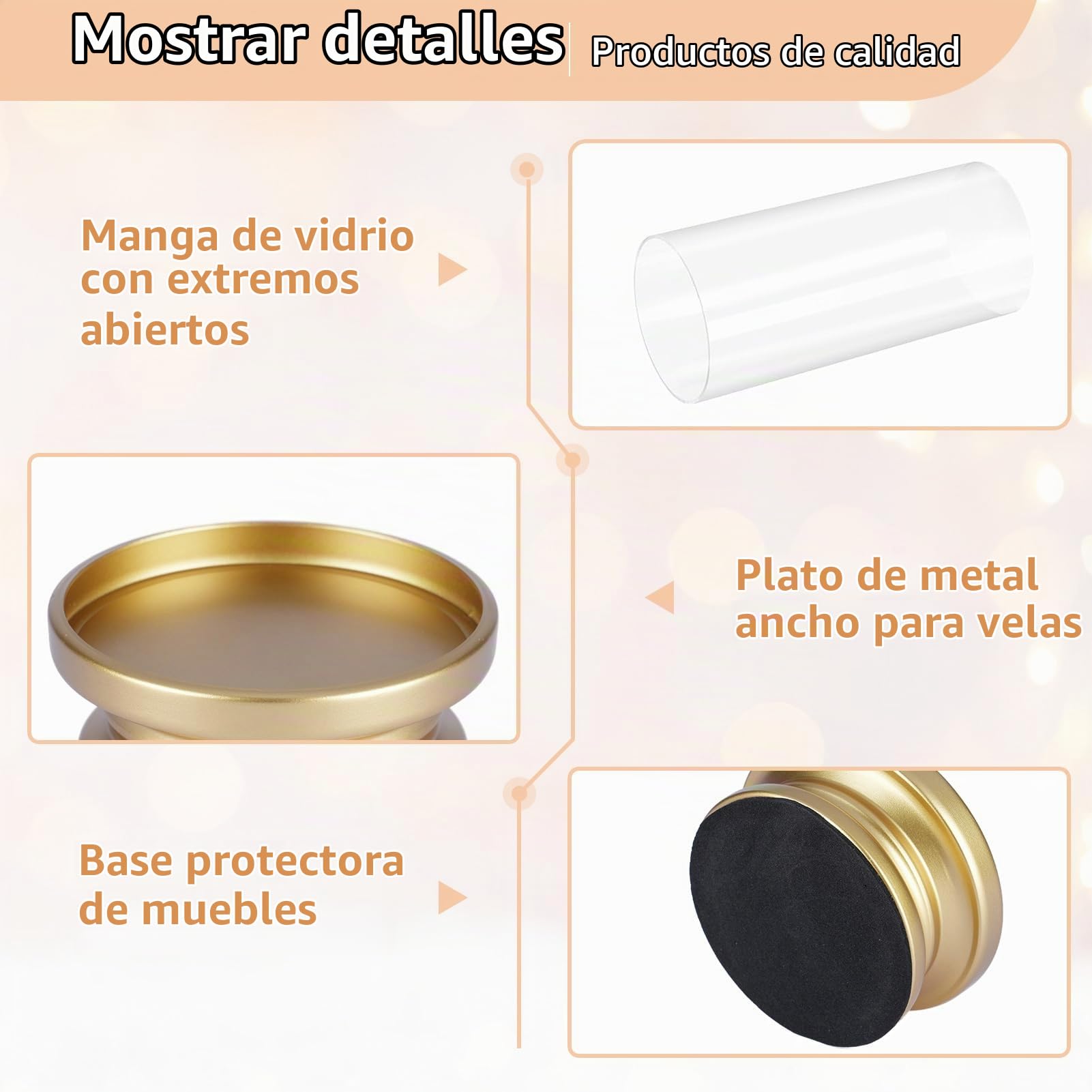 NUPTIO Portavelas Huracán Oro Juego 2 Portavelas Velas De Pilar con Funda | Vidrio Transparente - Soportes Pilares Metal Decorativos Fiesta Boda Navidad Vacaciones Mesa De Comedor Centro Mesa