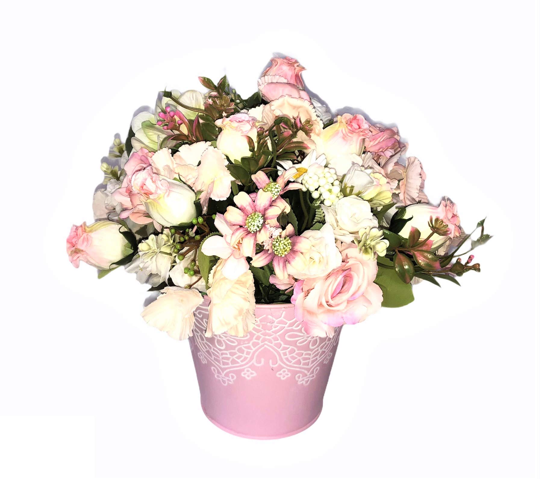 LBA Centro Bouquet de Flores Artificiales, en Tonos Pastel. Medidas: Altura 33 cms. Anchura (Flores) 30x30 cms.