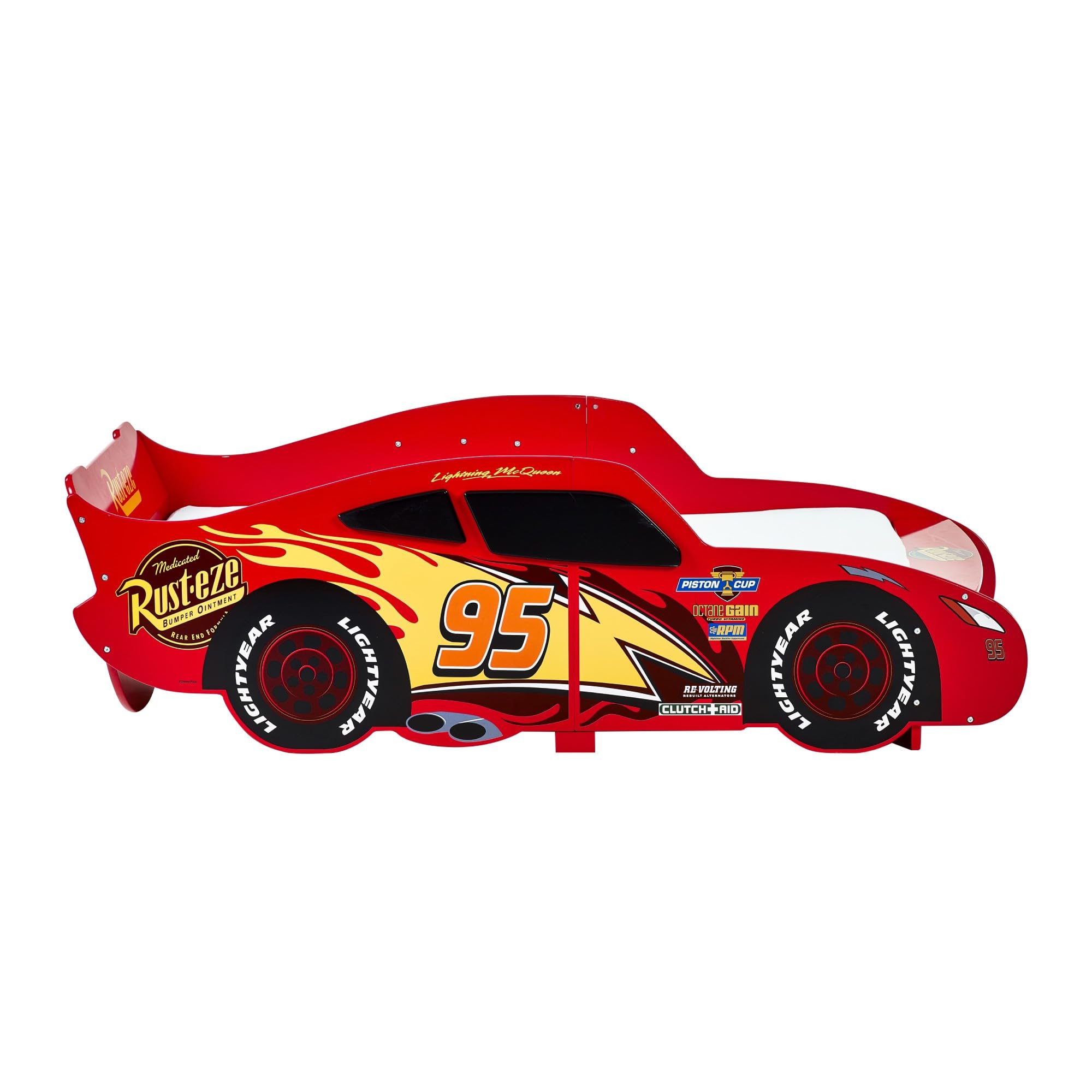 Disney Cars Saetta Mcqueen - Lettino per bambini, struttura robusta, lati protetti, doghe in legno, colore rosso brillante, adatto per materassi da 140 x 70 cm (materasso non incluso)