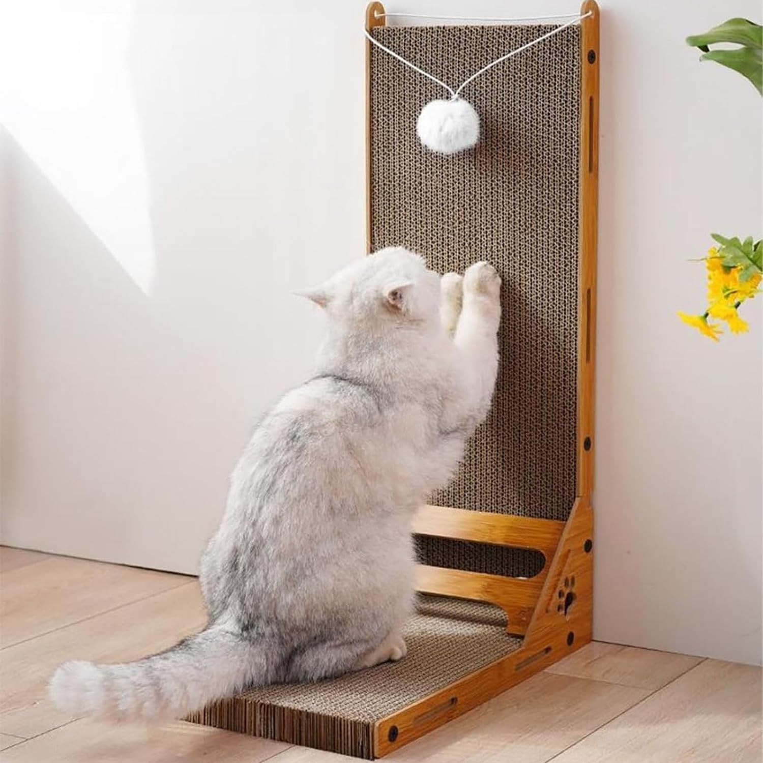 TOMVAES Cardboard Cat Scratcher, L Shape Vertical Cat Scratching Board with Built-in Catnip Toy Balls, Cat Sofa Scratching Cardboard Furniture Protector for Indoor Cat