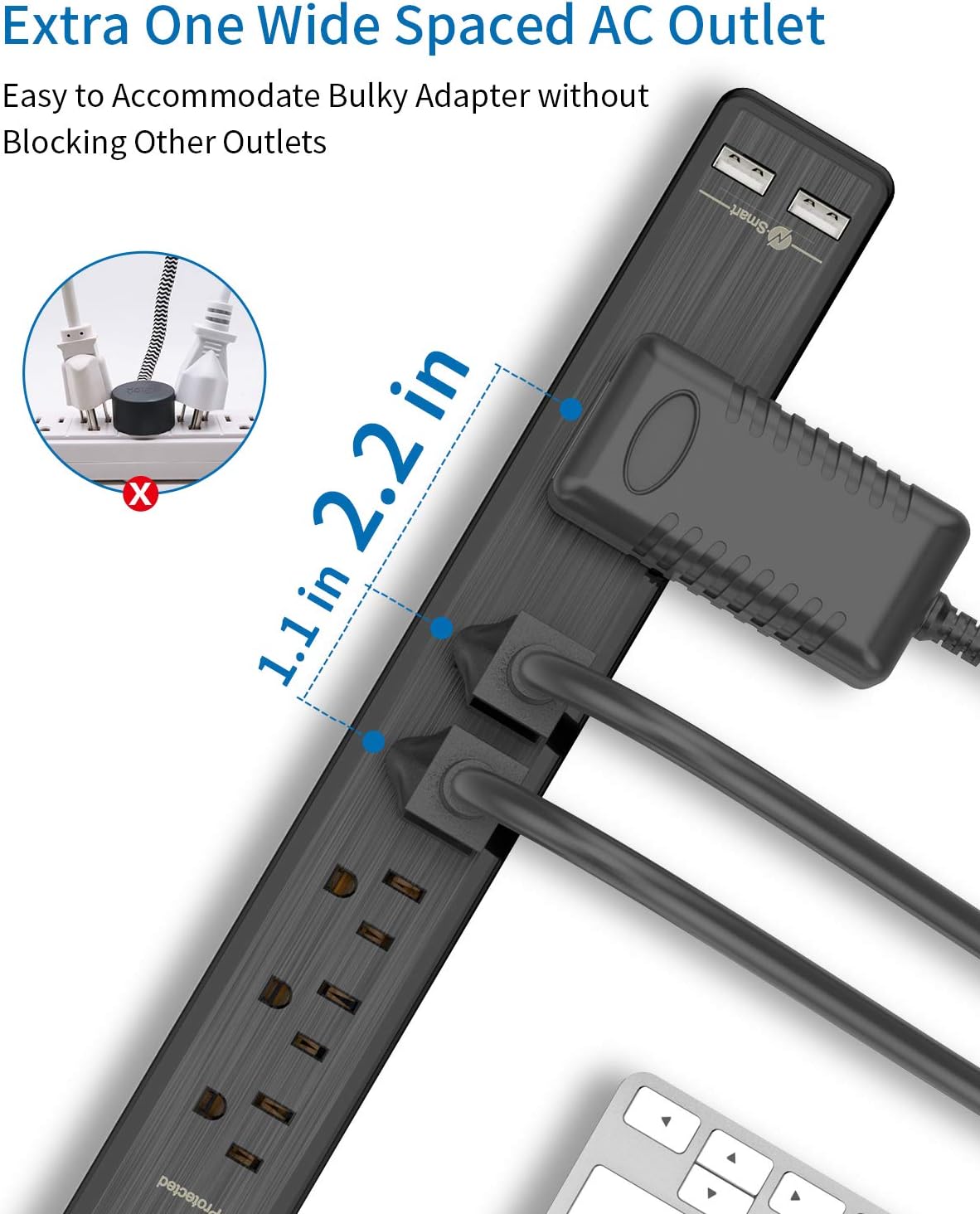 Super Cheap 🛒 6 Outlets Surge Protector Power Strip with USB Ports, 10 ft Extension Cord Flat Plug Power Strip Wall Mount with Widely Spaced Outlet, 1875W, 1080 Joules, Outlet Strip for Home Office Dorm Room, Black