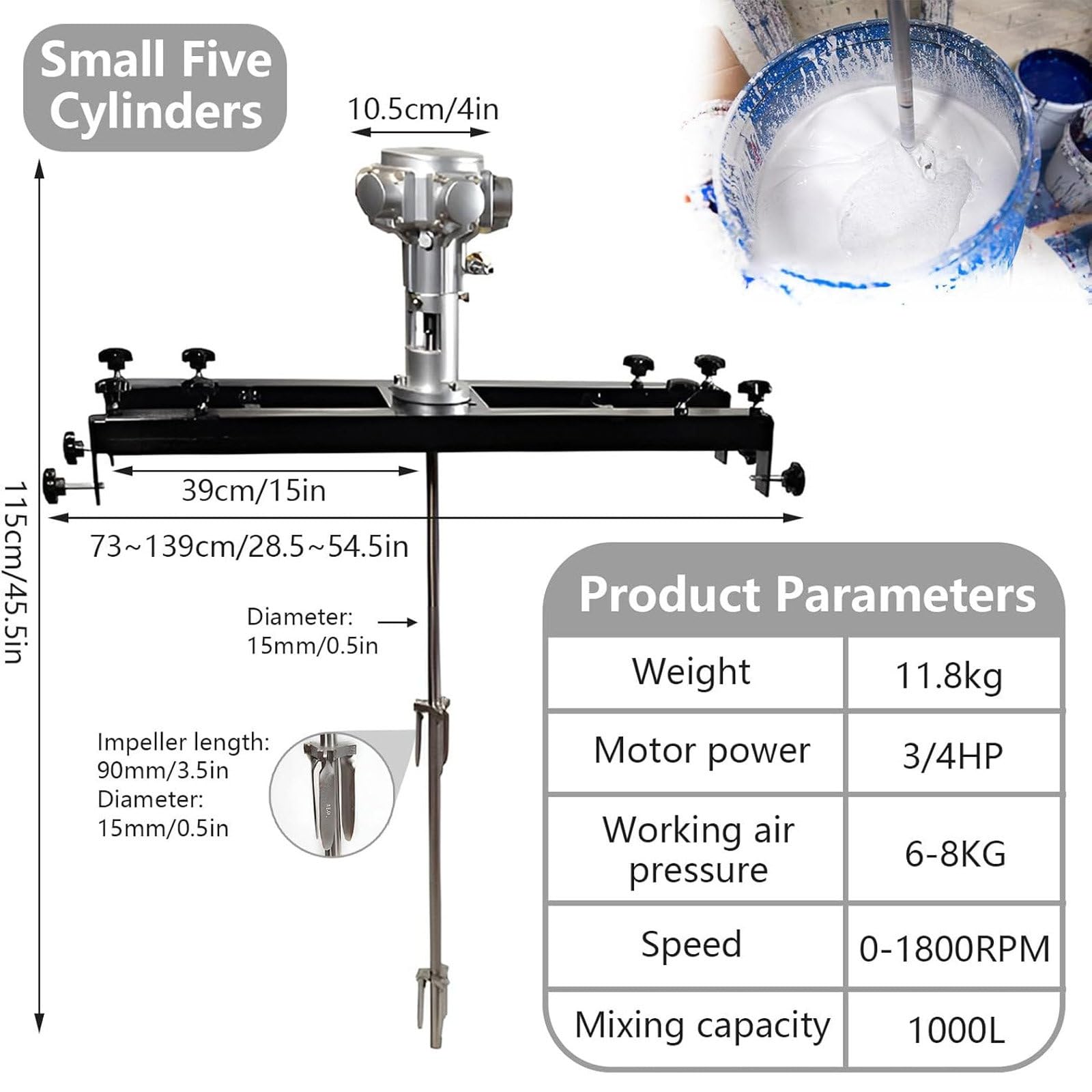 Mezclador de soporte neumático para materiales de revestimiento de pintura, retracción automática del impulsor, gran capacidad de cilindro