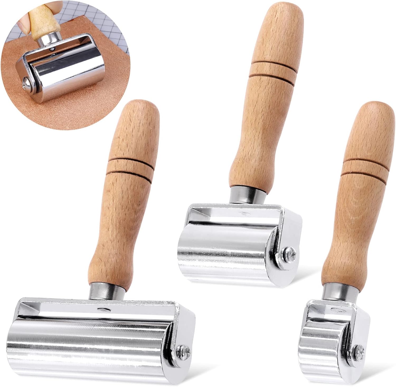 Glarks 3Pcs 26mm 60mm 100mm Leather Press Edge Rollers
