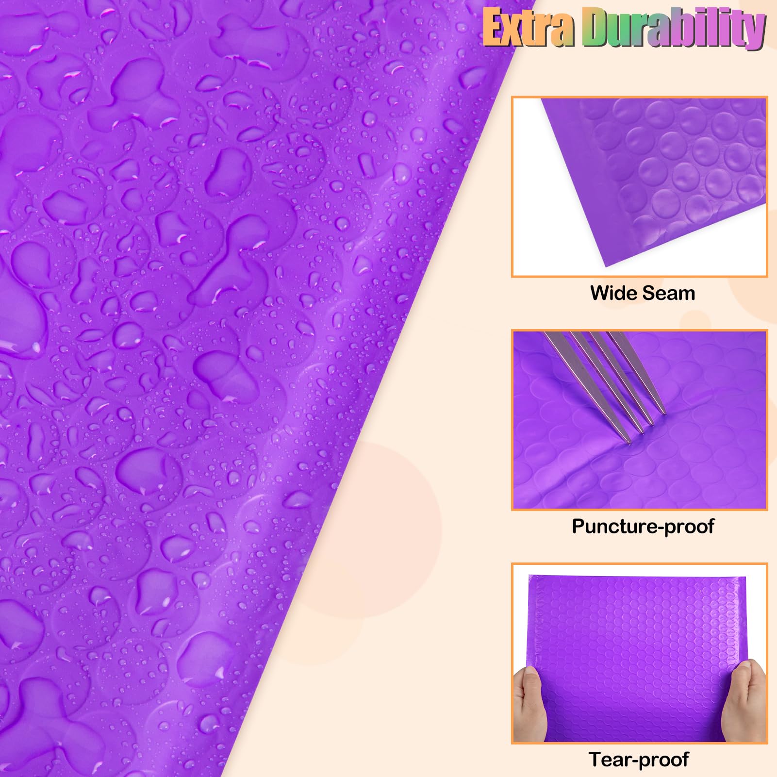 6x10 Inch Bubble Mailers 100 Pack, Self Seal Padded Envelopes for Small Business, Waterproof Shipping Bags, Purple