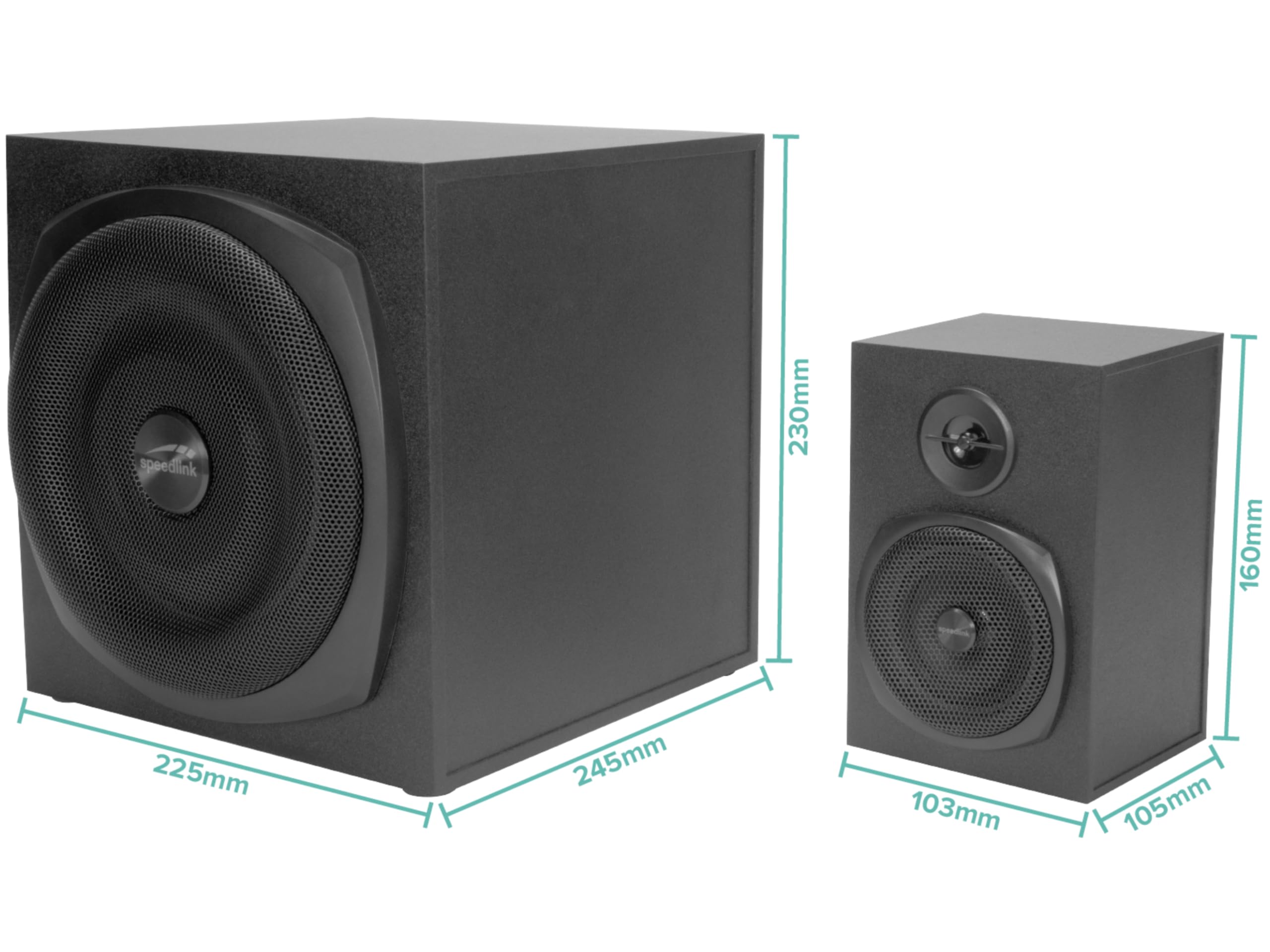 Speedlink GRAVITY LT głośniki komputerowe 2.1 z Bluetooth - z drewnianym subwooferem, aktywny system głośników 80 W, gniazdo AUX 3,5 mm, pilot biurkowy RGB, czarny