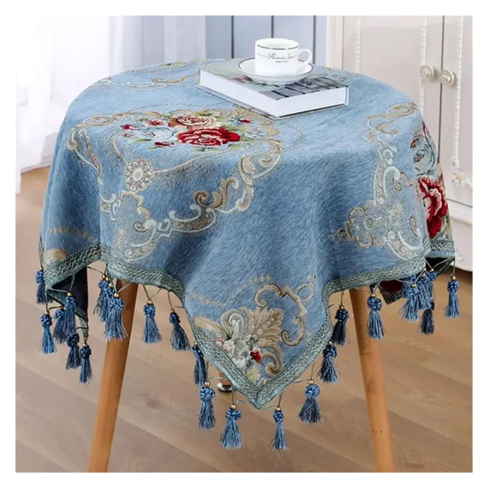 L6NqIAG Vintage Lace Tablecloth Round & Rectangular Tablecloth with Tassels, Coffee Table and Bedside Cover Cloth(Color3,150x150cm rectangle)