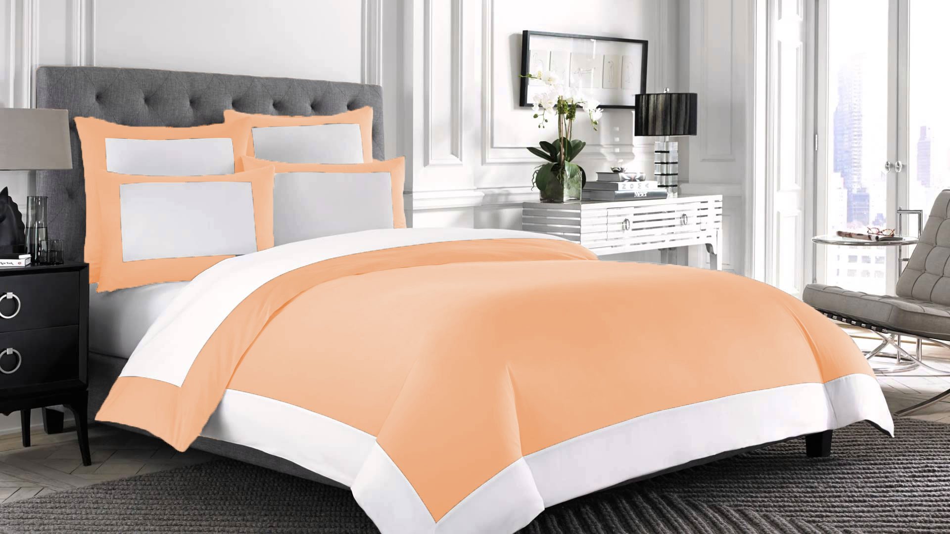 Parure de lit réversible en coton égyptien 600 fils pour lit double haut de gamme