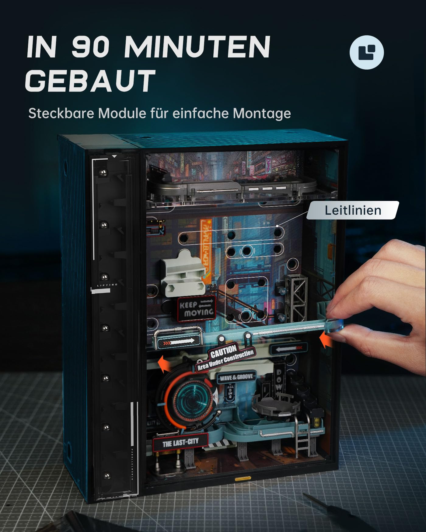 ROBOTIME 3D Puzzle Erwachsene Murmelbahn Letzte Stadt Modellbausatz Bausatz, Kugelbahn Technische LED Leuchtendes Dunkel, Gaming Schreibtisch Dekor Geschenke für Männer, MR01S