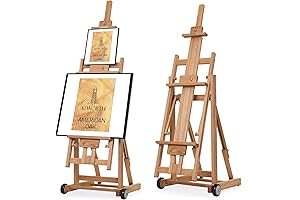 Multi-Function Heavy Duty Easel: American Red Oak Studio Floor Easel with Wheels